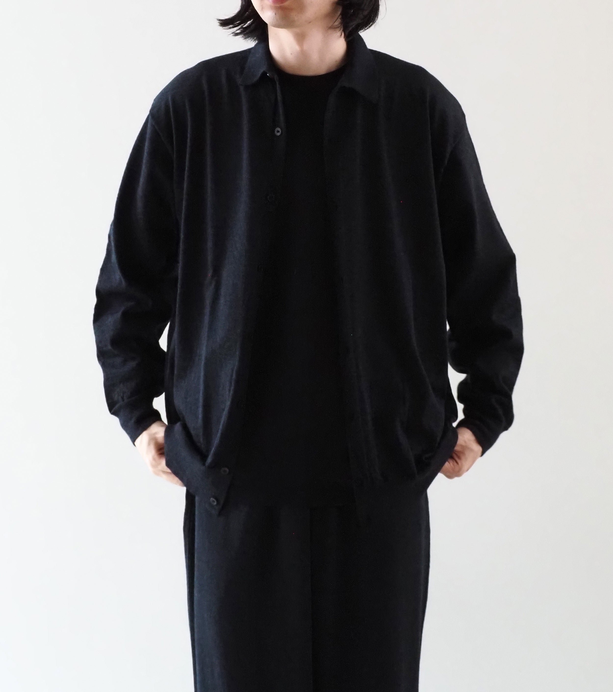 COMOLI Wool Collar Cardigan , Charcoal