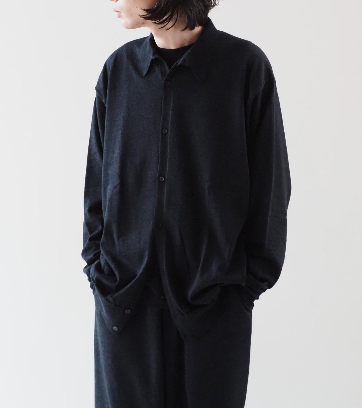 comoli 24aw ウール襟付きカーディガン サイズ3 ほぼ新品 COMOLI ウール 衿つき カーディガン , Charcoal – Navyblue