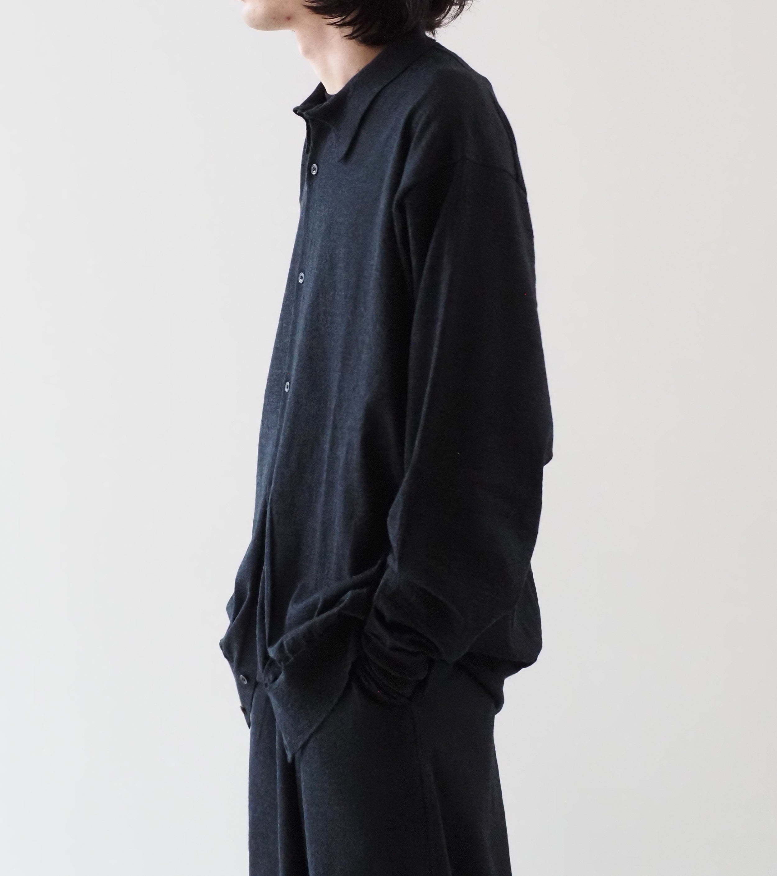 COMOLI Wool Collar Cardigan , Charcoal
