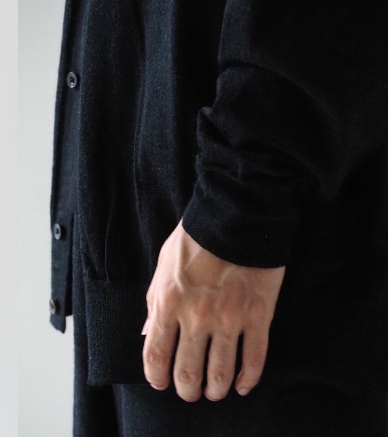COMOLI Wool Collar Cardigan , Charcoal