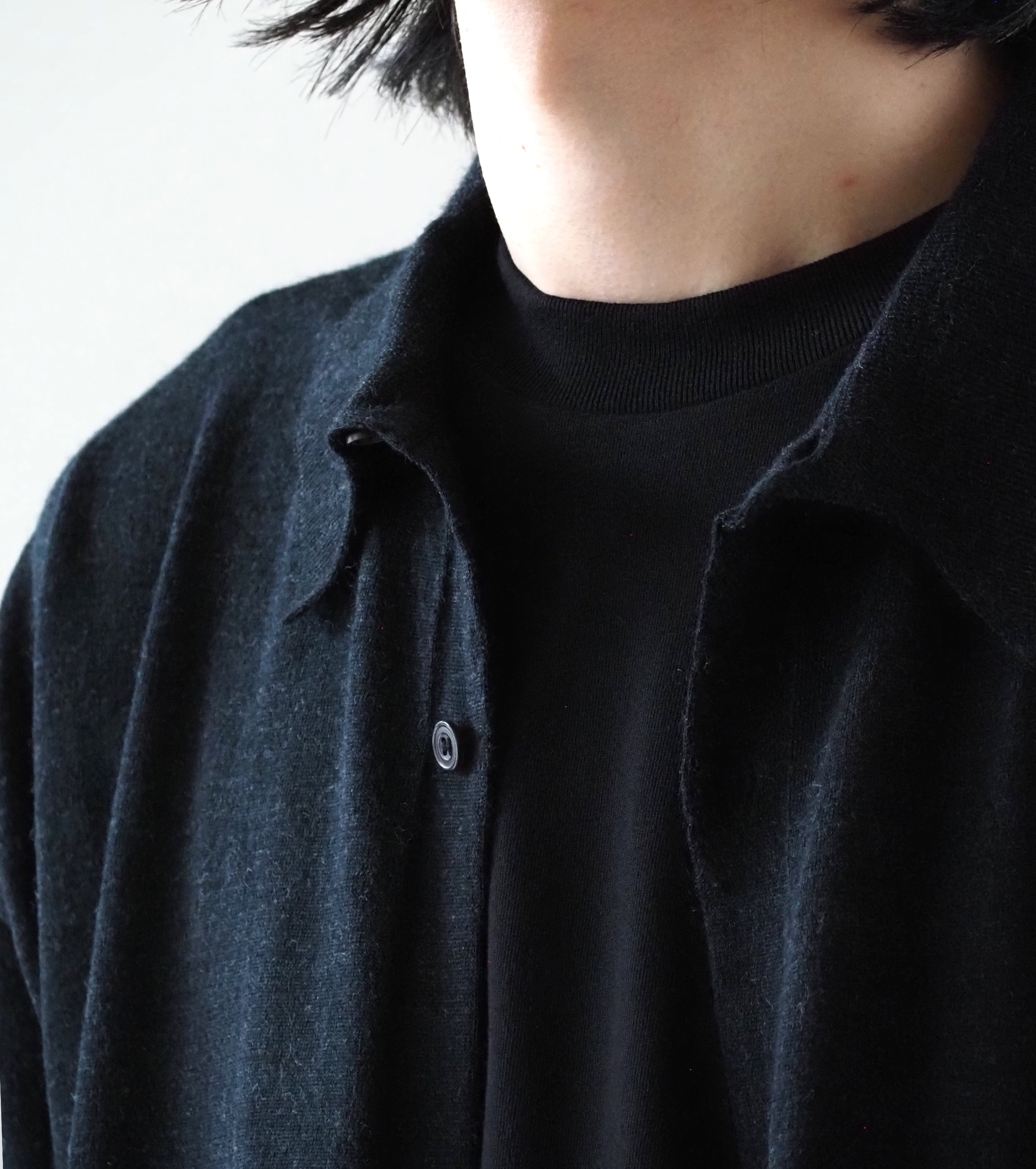 COMOLI Wool Collar Cardigan , Charcoal