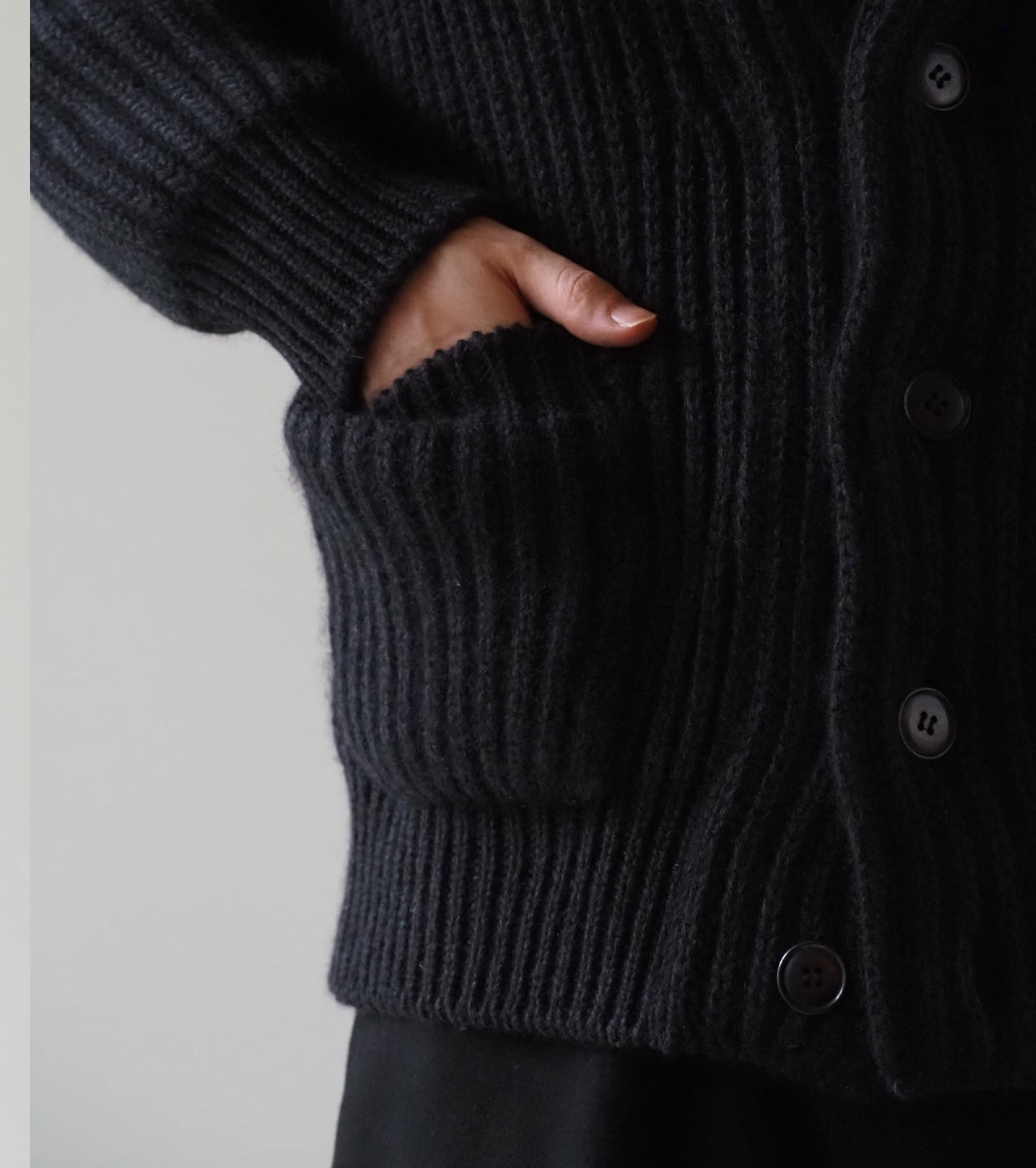 COMOLI カシミヤ 和紙 ショールカラー ニット ジャケット , Black