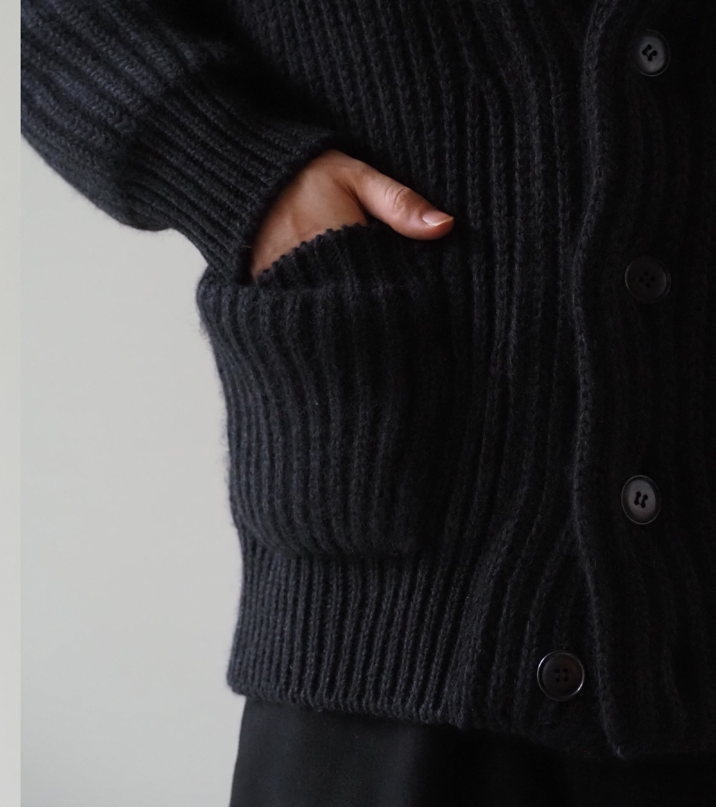 COMOLI カシミヤ 和紙 ショールカラー ニット ジャケット , Black