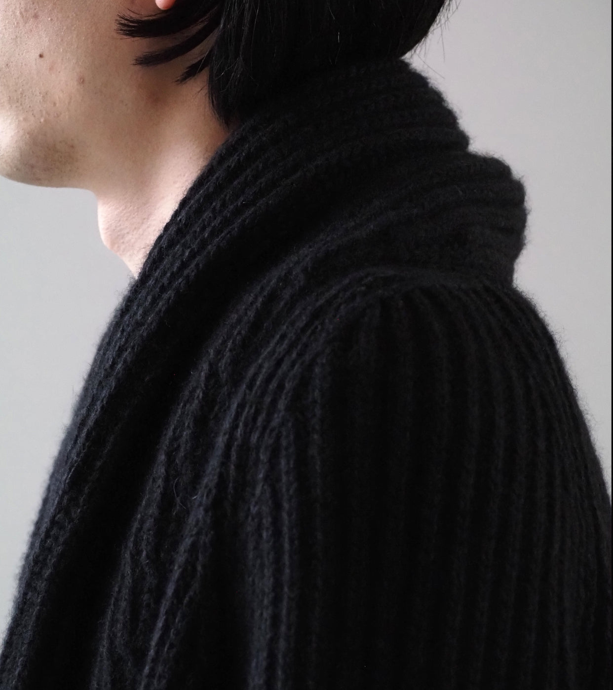 COMOLI カシミヤ 和紙 ショールカラー ニット ジャケット , Black