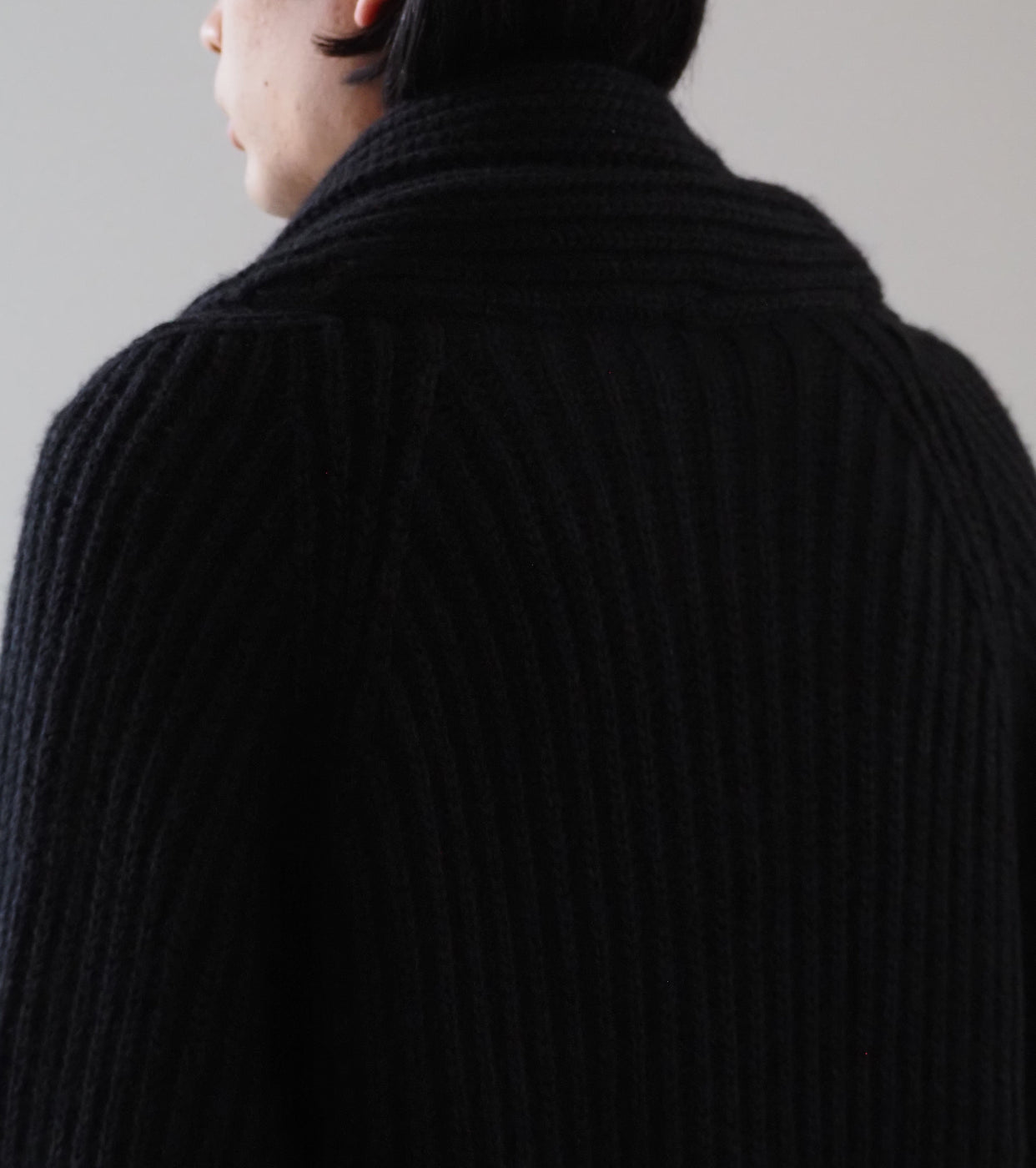 COMOLI カシミヤ 和紙 ショールカラー ニット ジャケット , Black