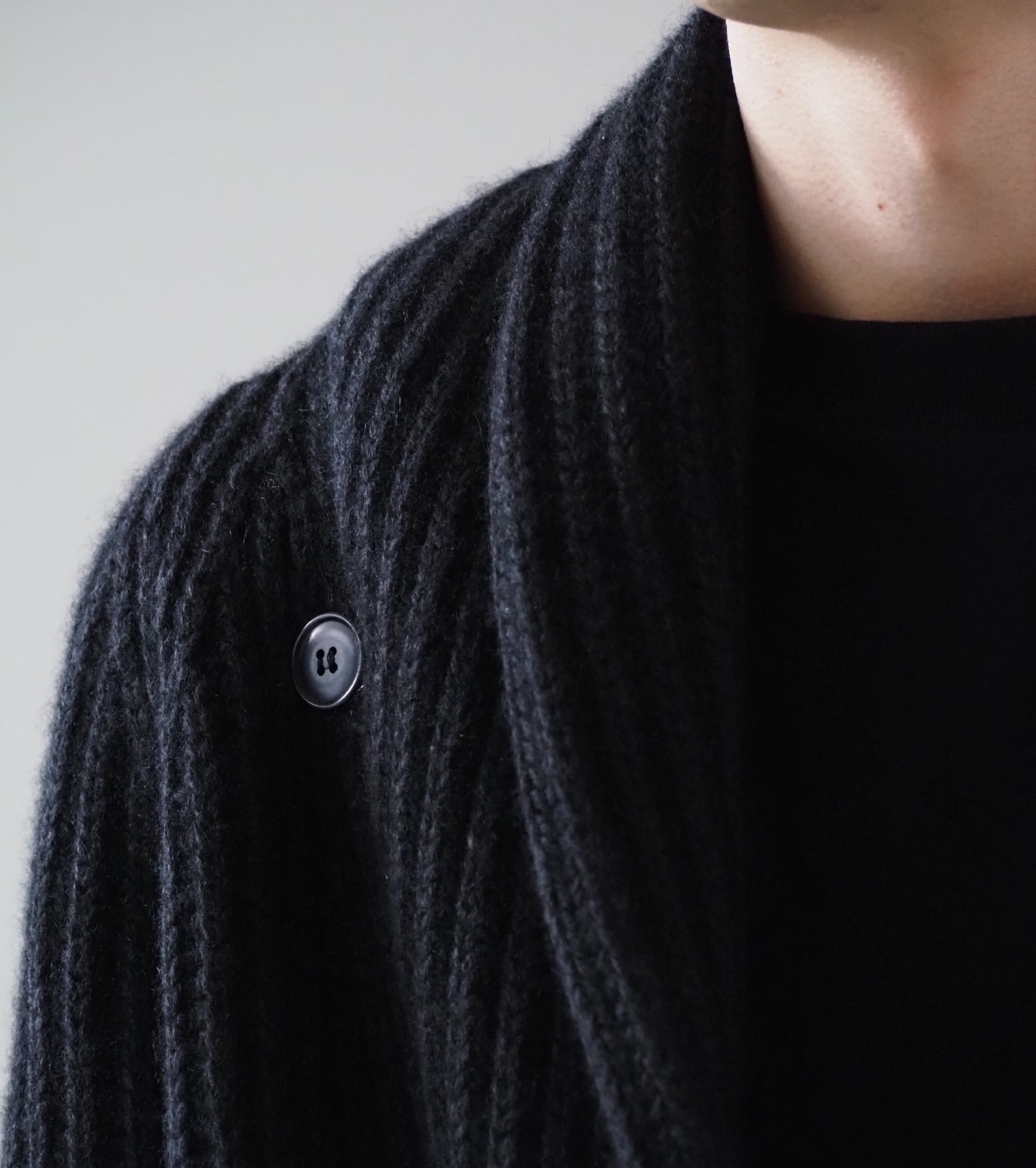 COMOLI カシミヤ 和紙 ショールカラー ニット ジャケット , Black