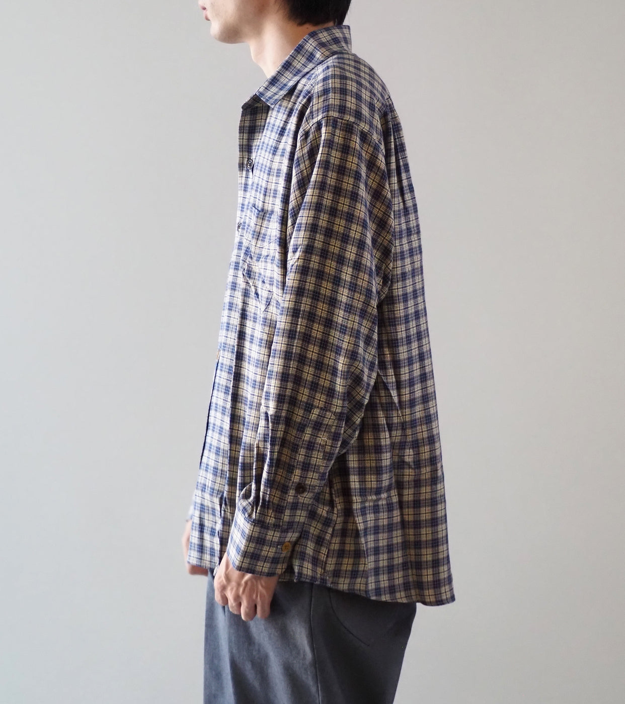 MAATEE＆SONS オーバーシャツ ”シルク レーヨン チェック” , Blue Yellow