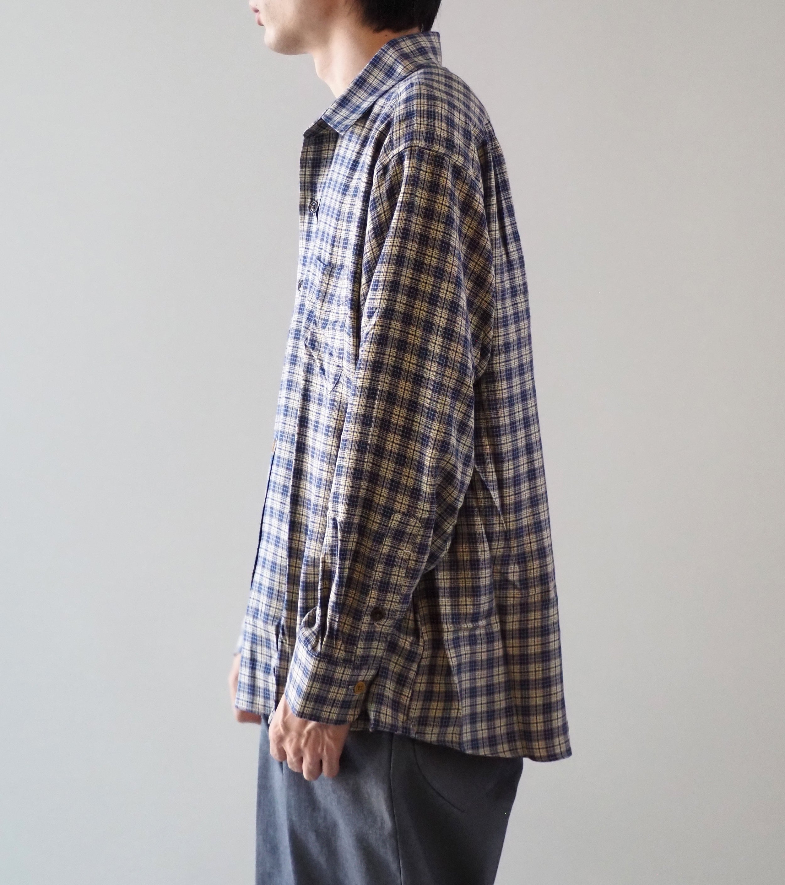 MAATEE＆SONS オーバーシャツ ”シルク レーヨン チェック” , Blue Yellow