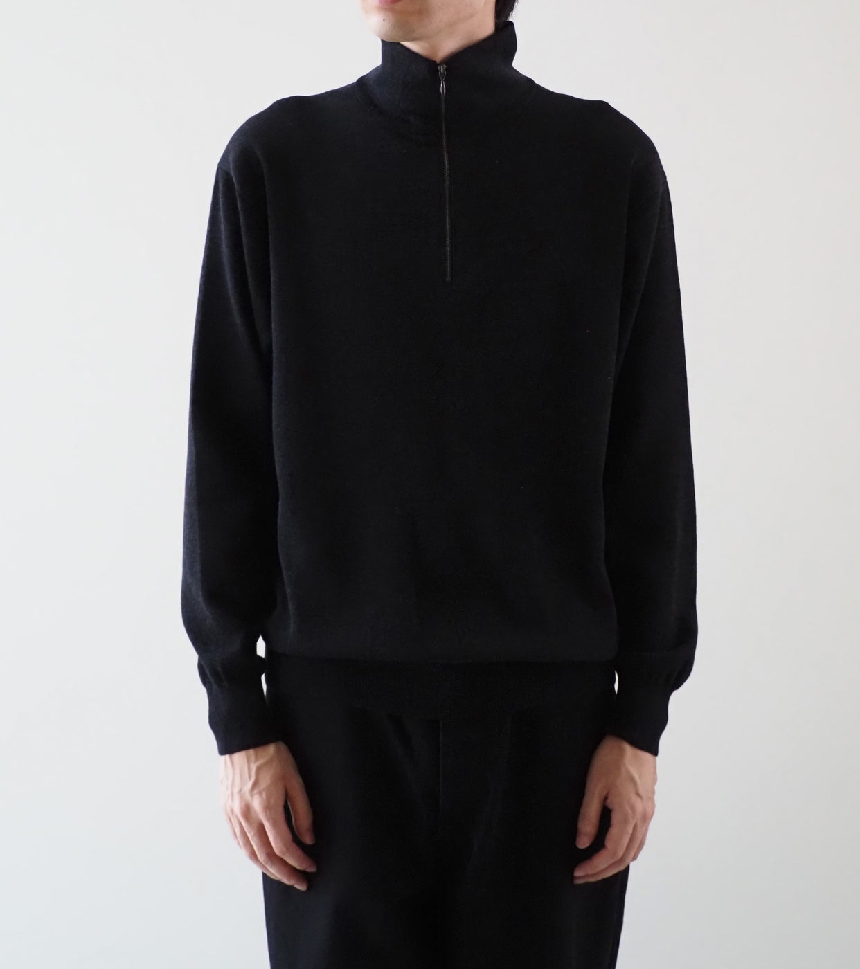 COMOLI ウール ハーフ ジップ ニット, Charcoal