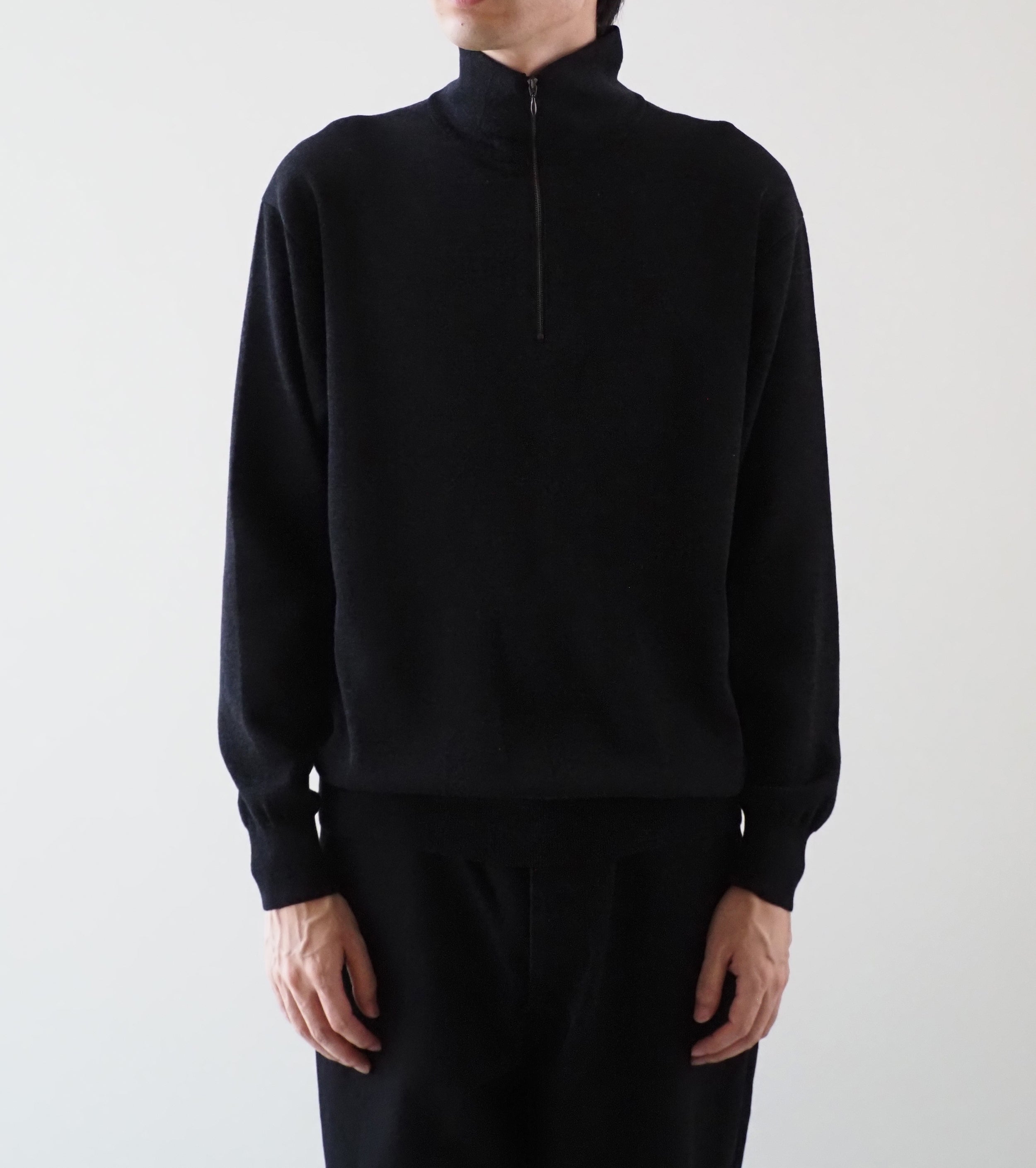 COMOLI ウール ハーフ ジップ ニット, Charcoal