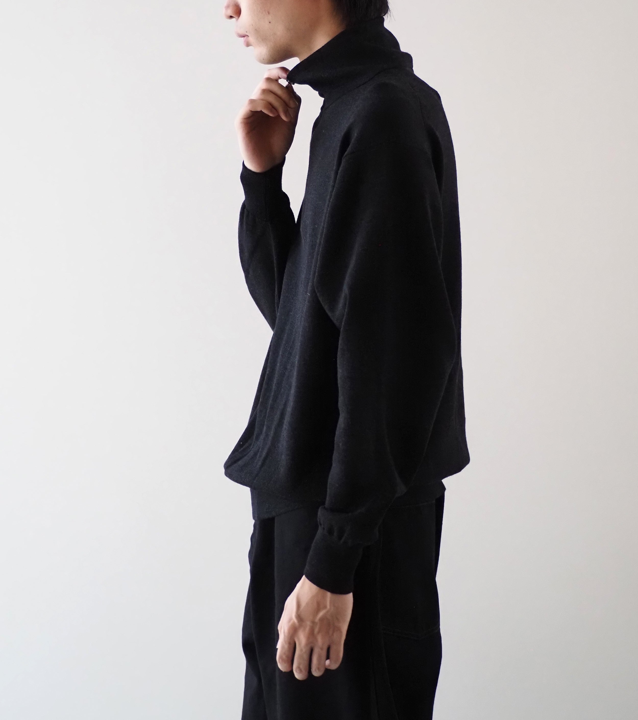 COMOLI ウール ハーフ ジップ ニット, Charcoal