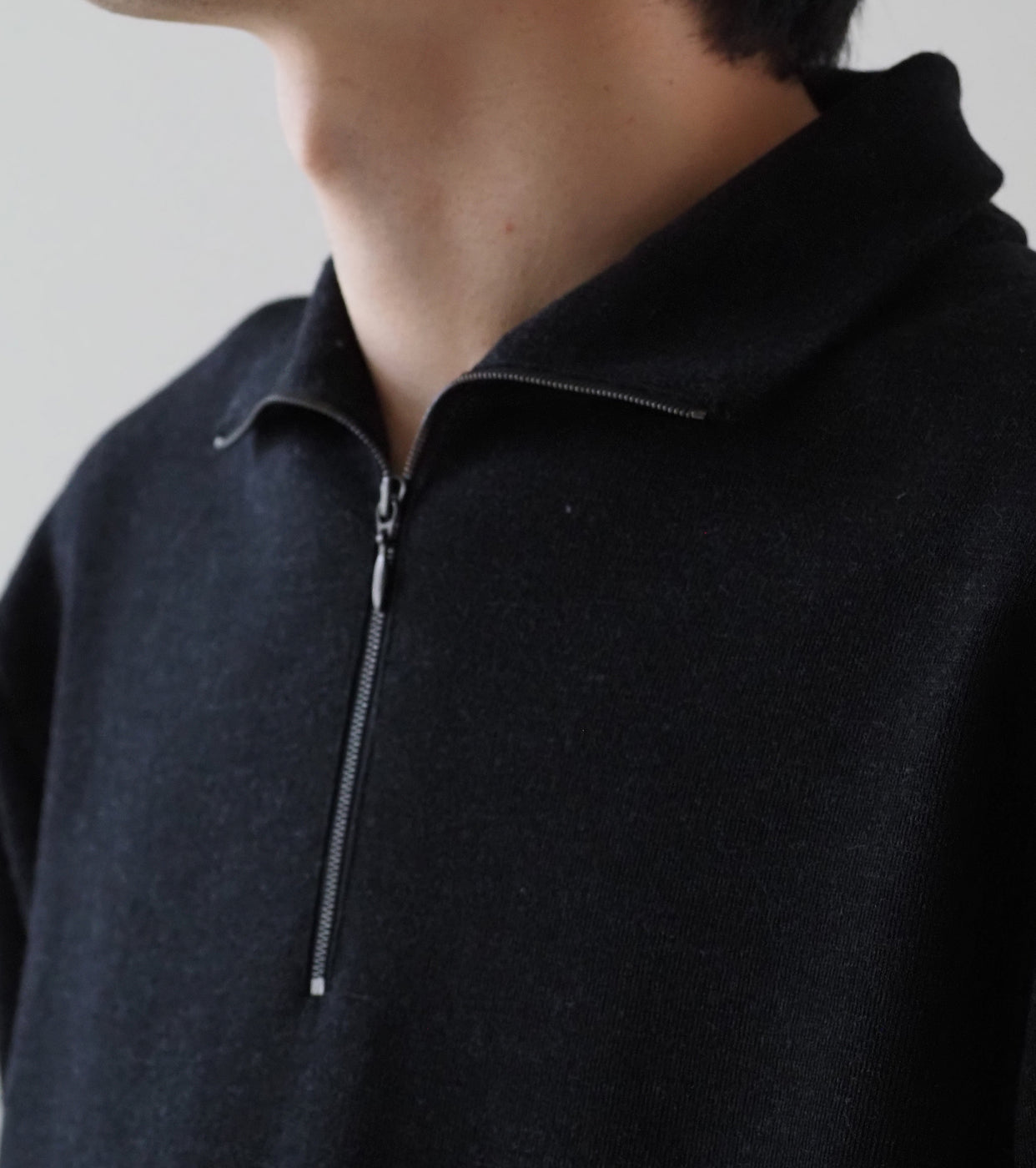 COMOLI ウール ハーフ ジップ ニット, Charcoal