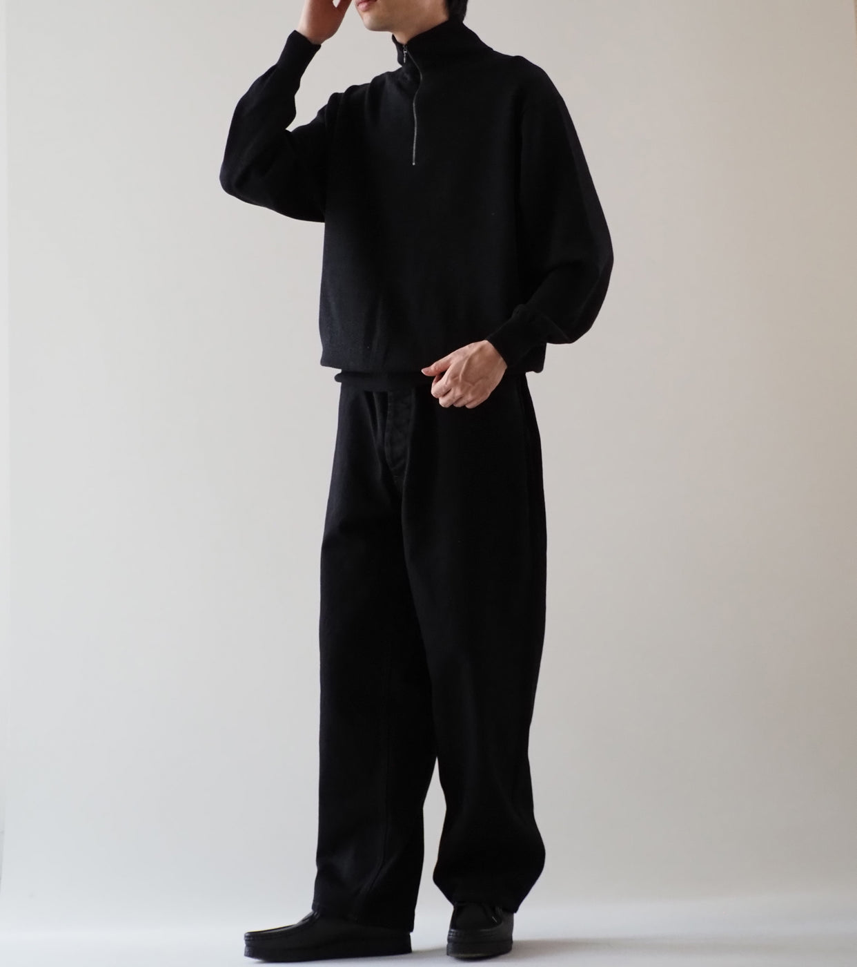 COMOLI ウール ハーフ ジップ ニット, Charcoal