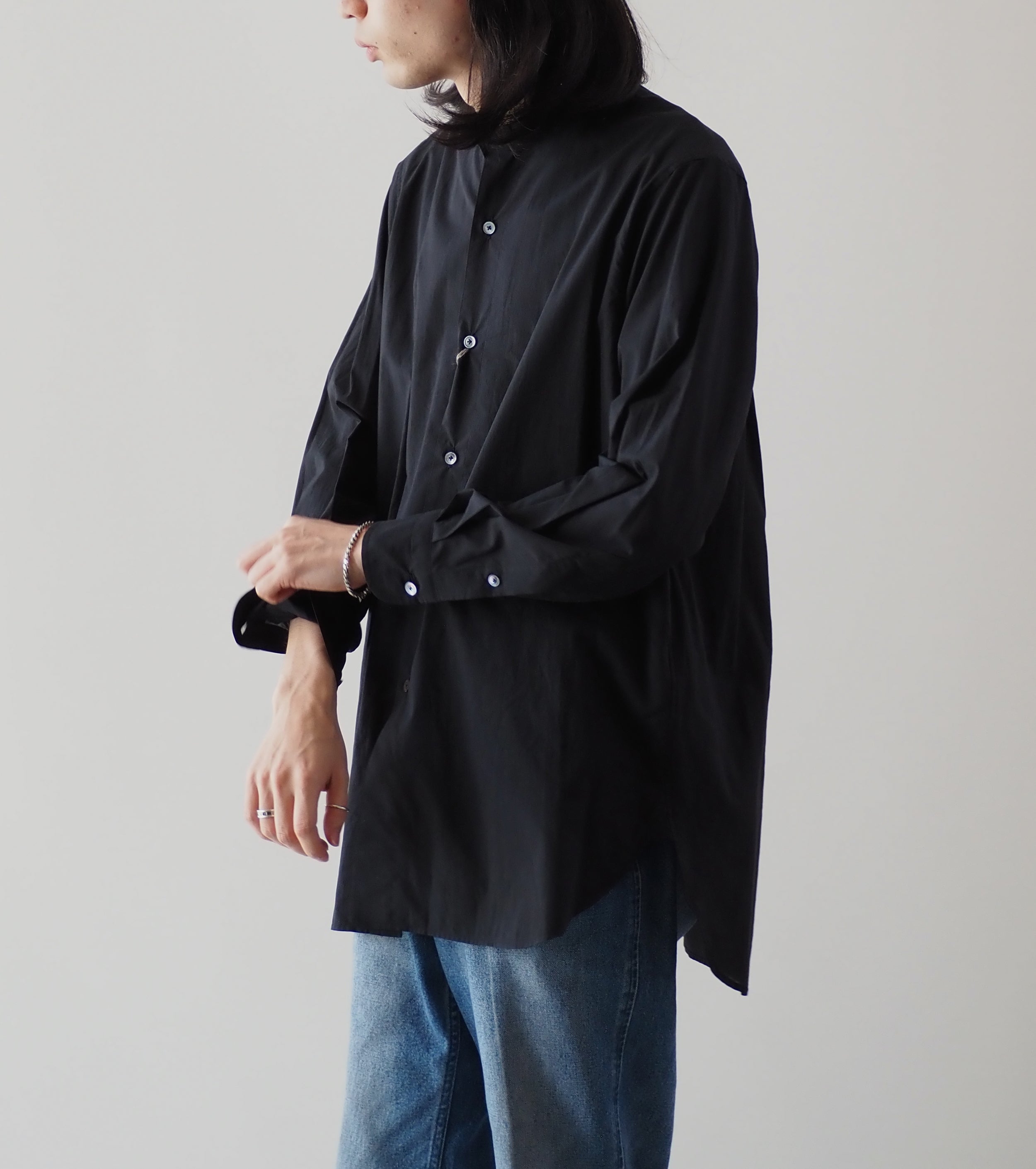 MAATEE＆SONS 半無双 バンドカラーシャツ , Black