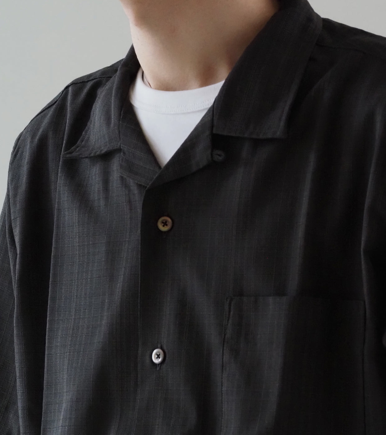 nanamica Open Collar Panama S/S Shirt , Charcoal