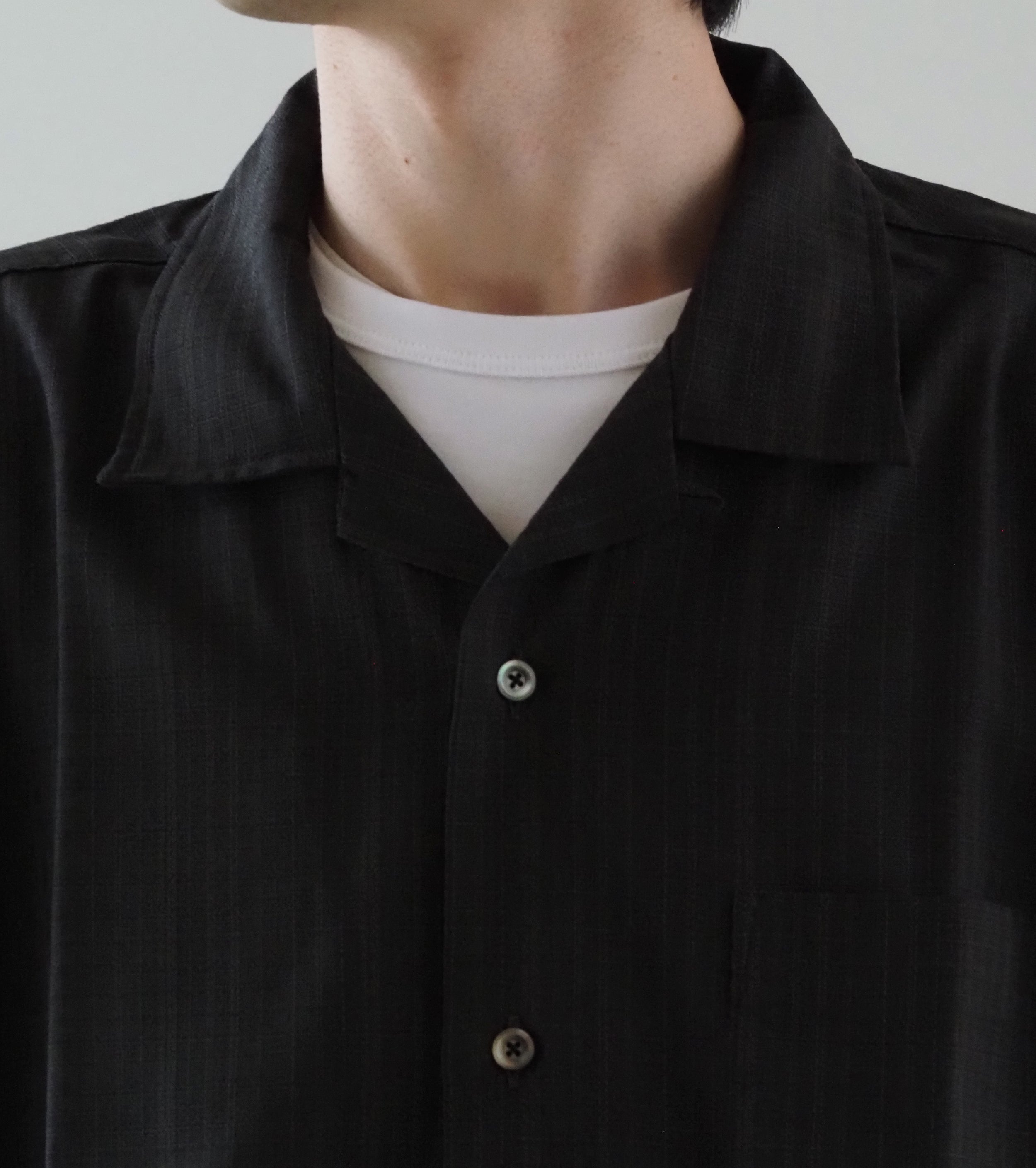 nanamica Open Collar Panama S/S Shirt , Charcoal