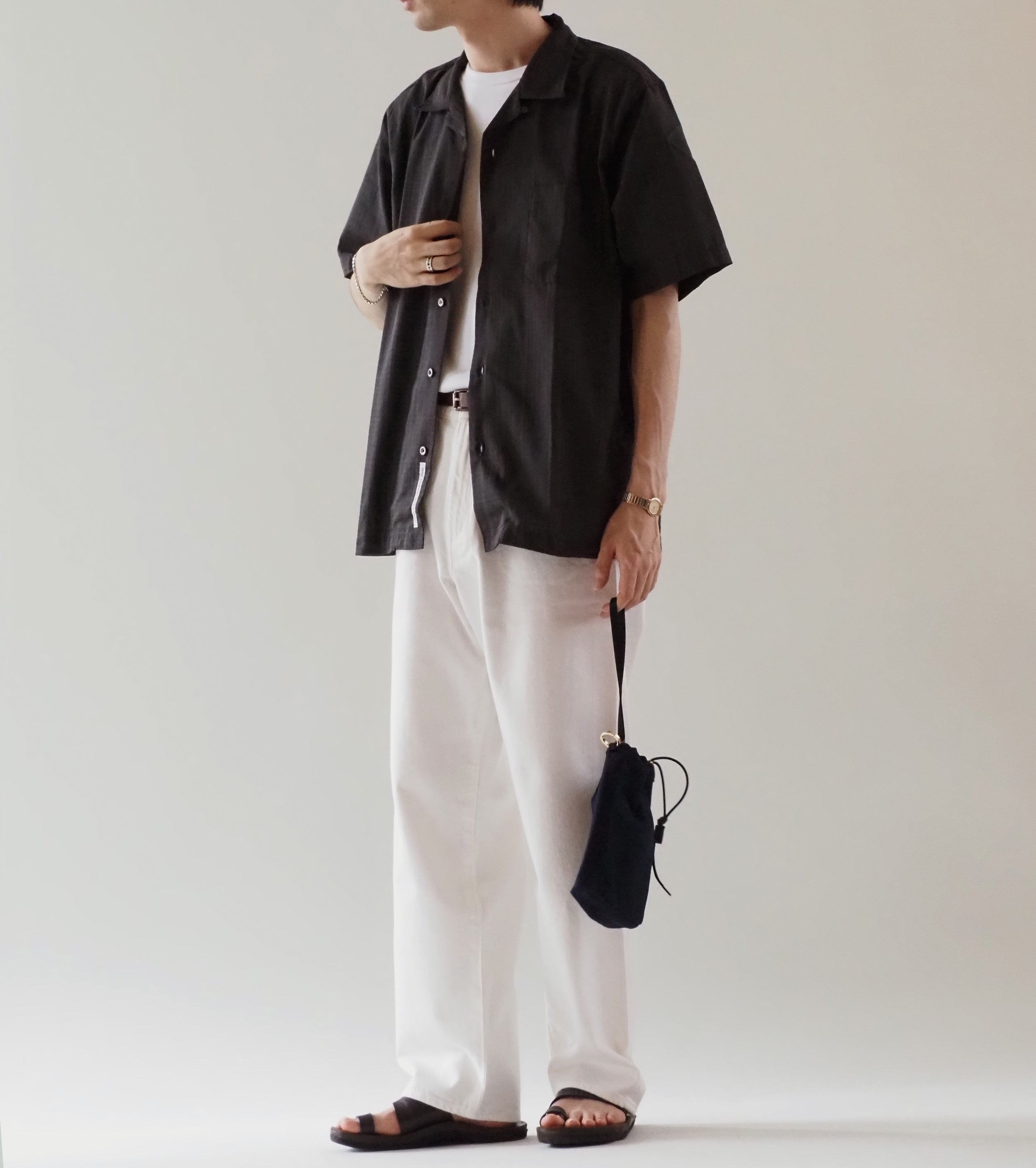 nanamica Open Collar Panama S/S Shirt , Charcoal