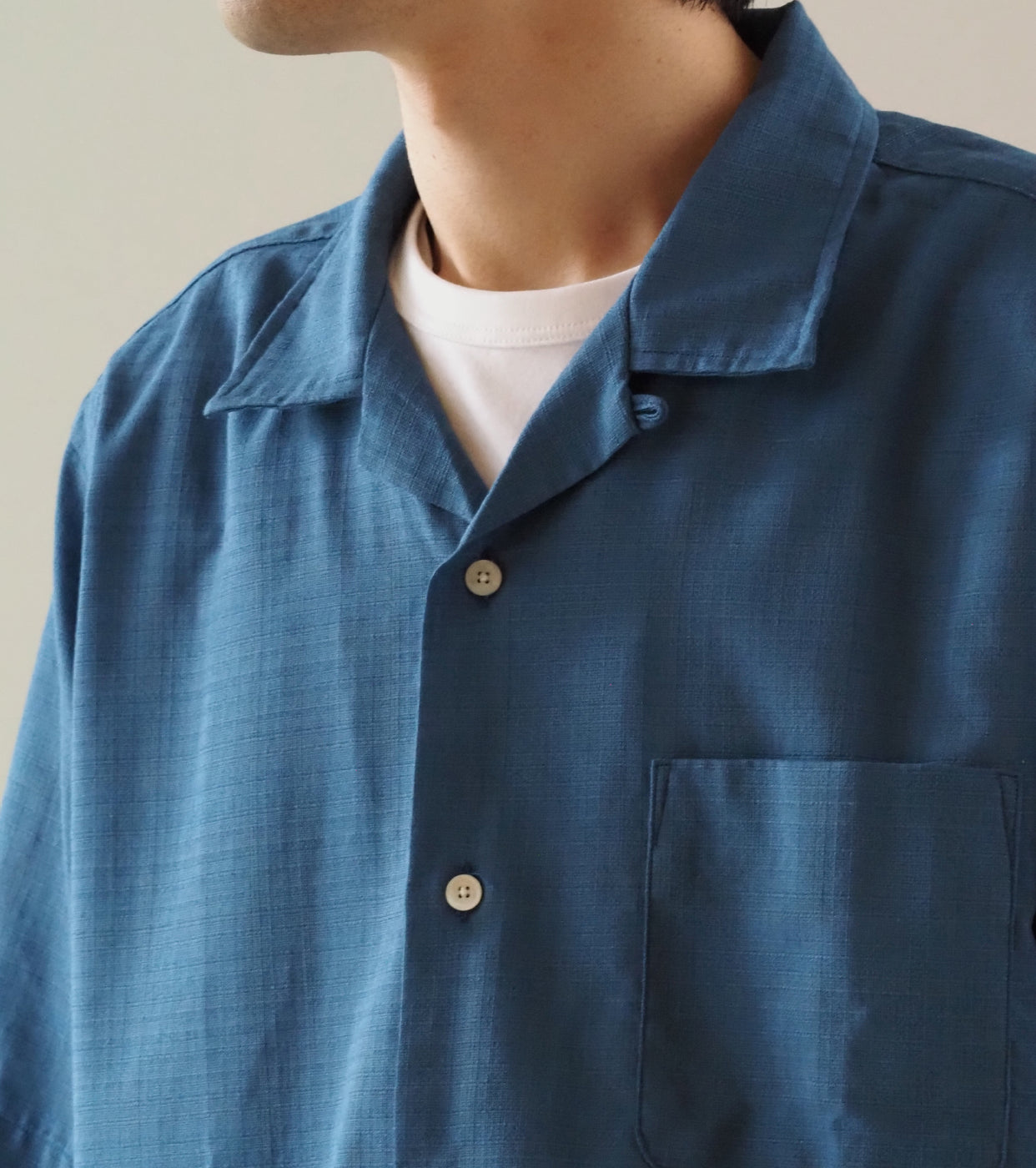 nanamica Open Collar Panama S/S Shirt , Sax