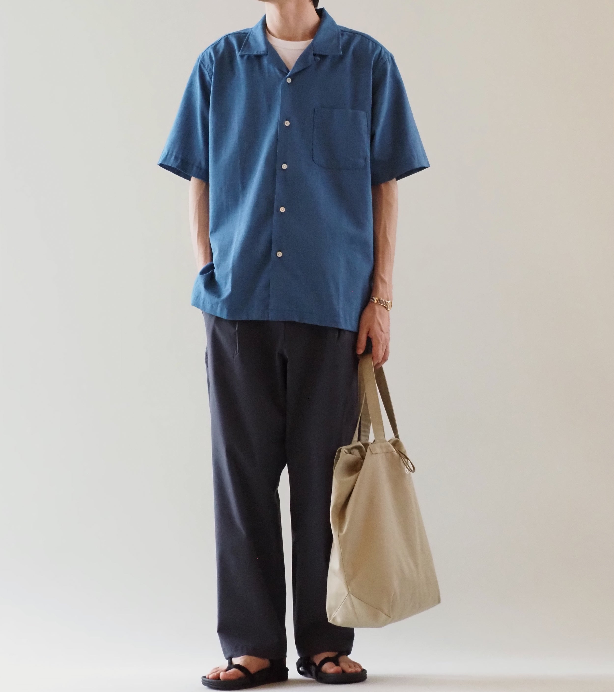 nanamica Open Collar Panama S/S Shirt , Sax