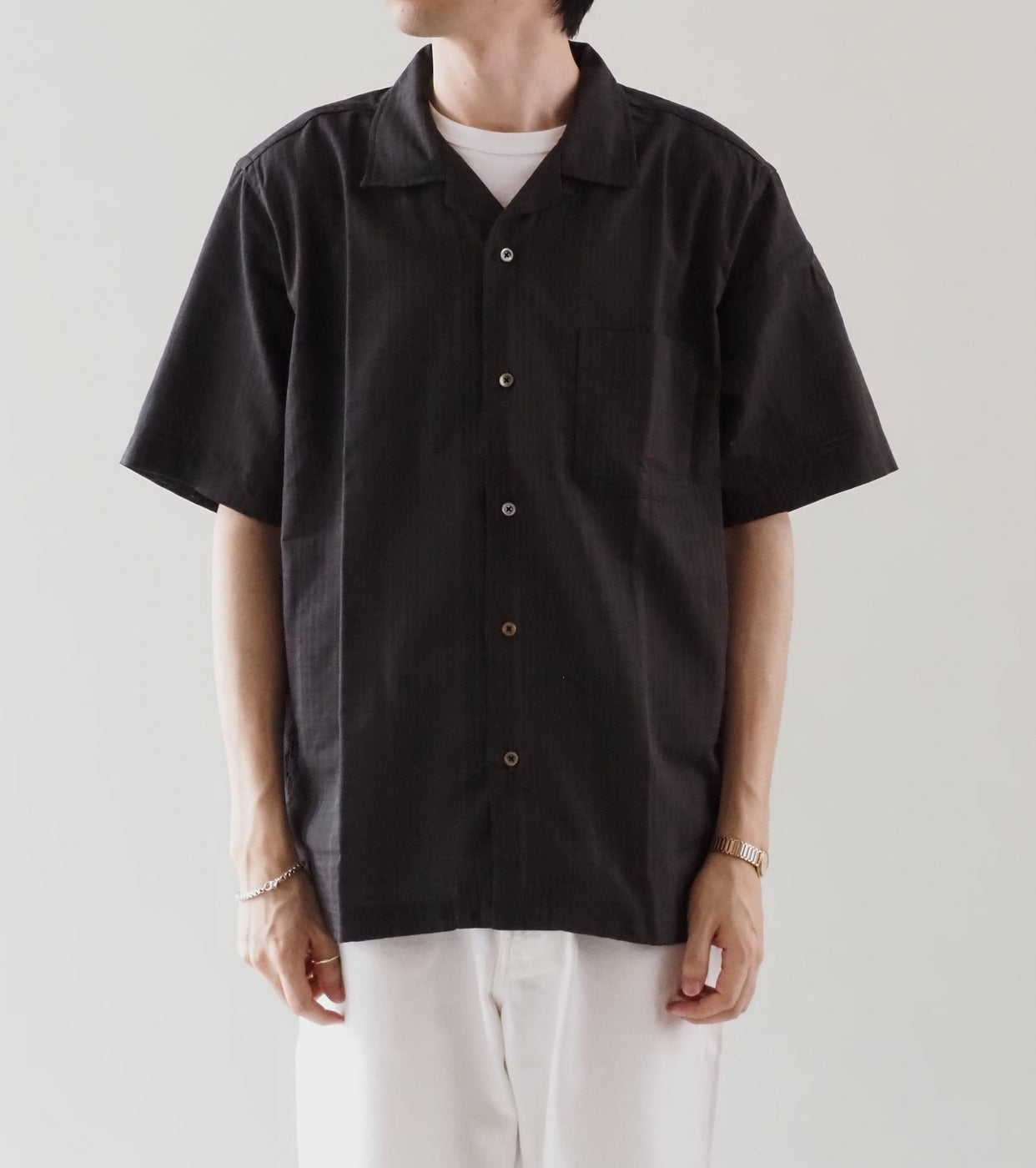 nanamica Open Collar Panama S/S Shirt , Charcoal