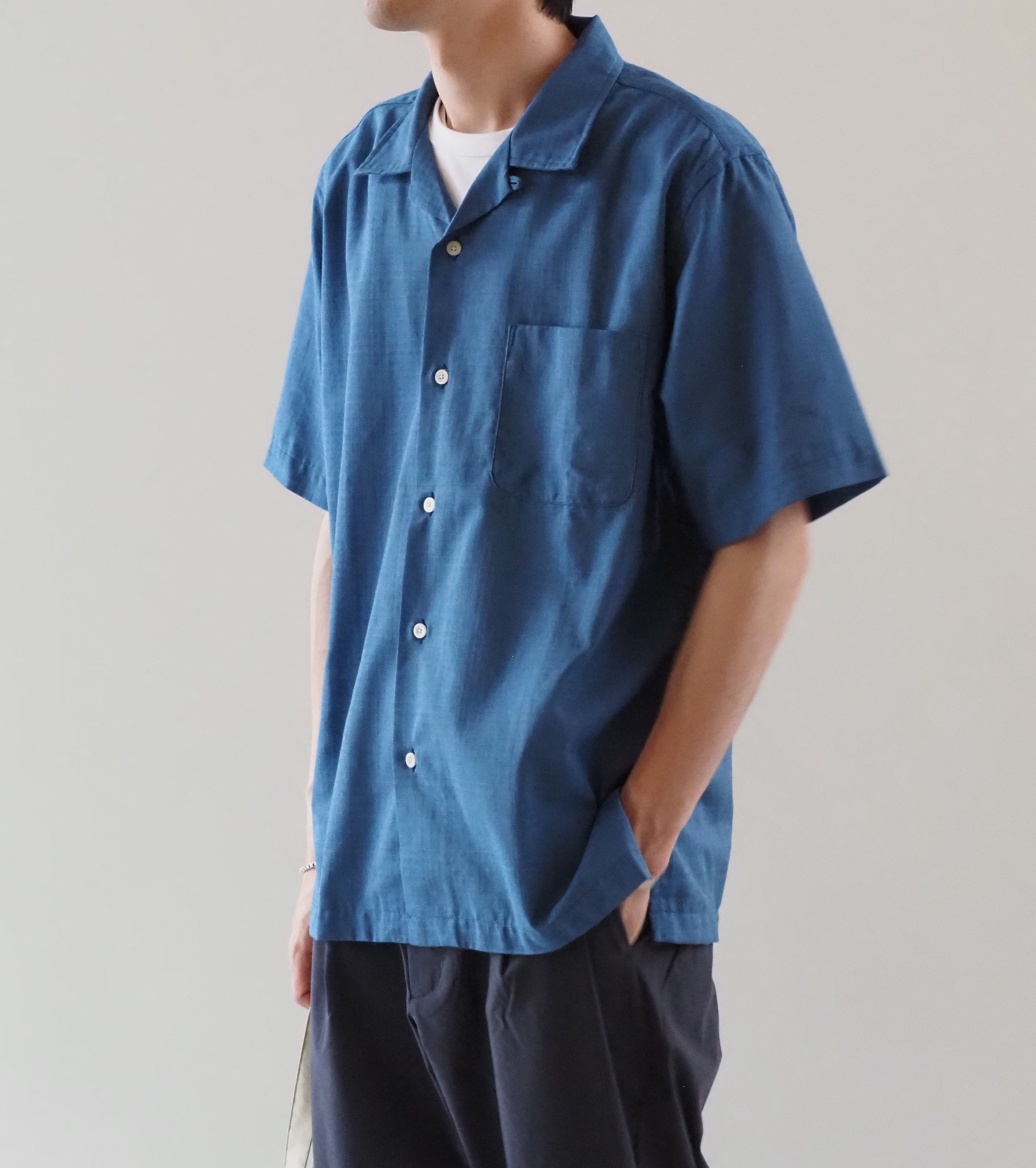 nanamica Open Collar Panama S/S Shirt , Sax