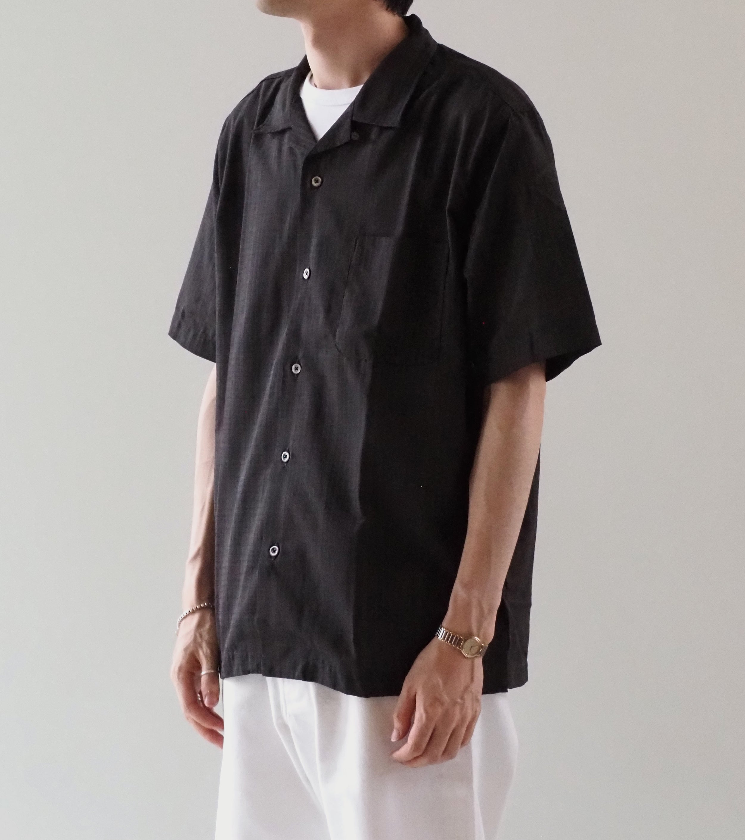 nanamica Open Collar Panama S/S Shirt , Charcoal