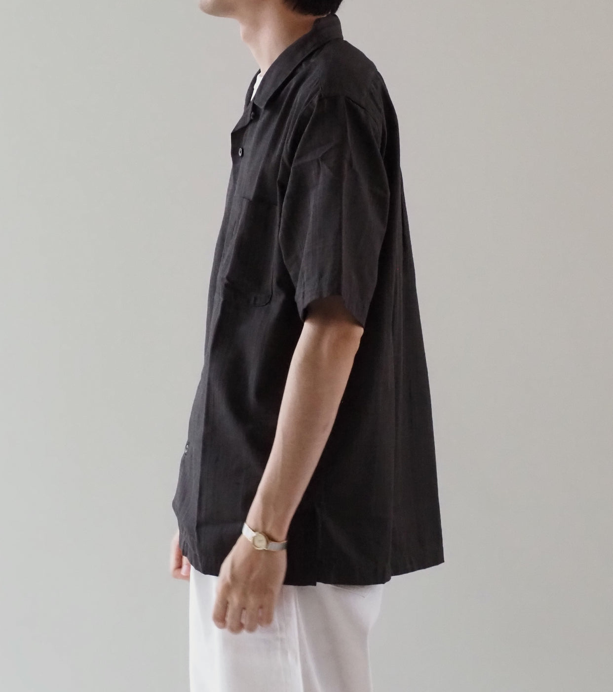 nanamica Open Collar Panama S/S Shirt , Charcoal