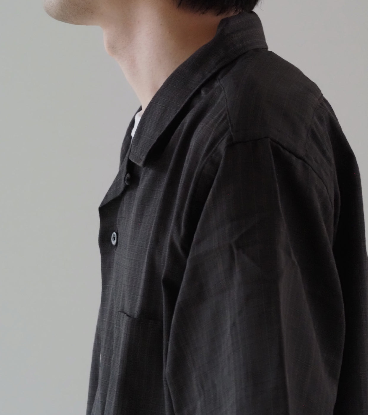 nanamica Open Collar Panama S/S Shirt , Charcoal
