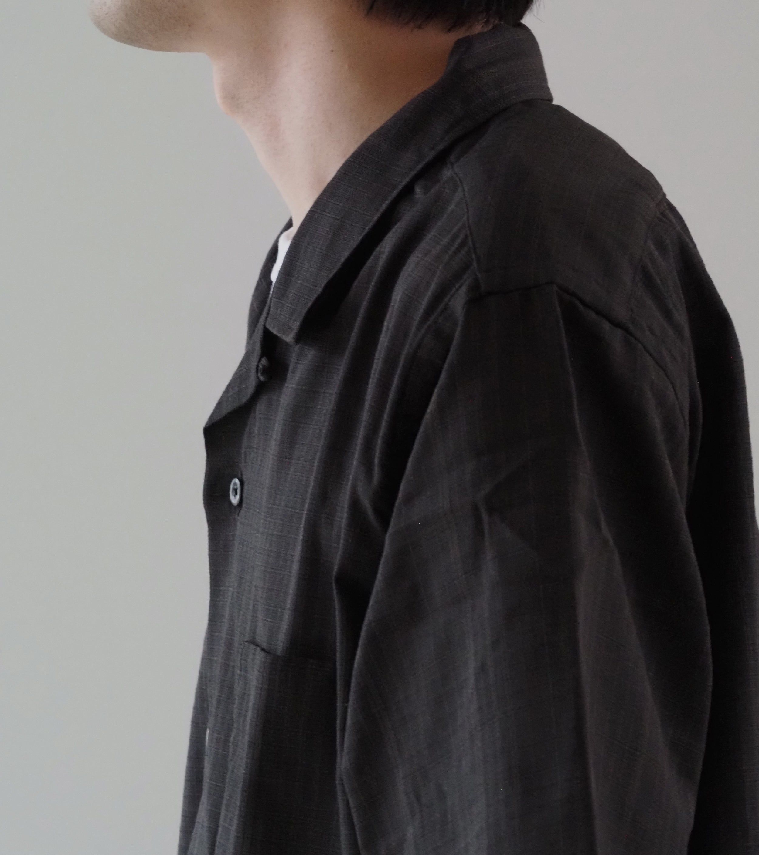nanamica Open Collar Panama S/S Shirt , Charcoal