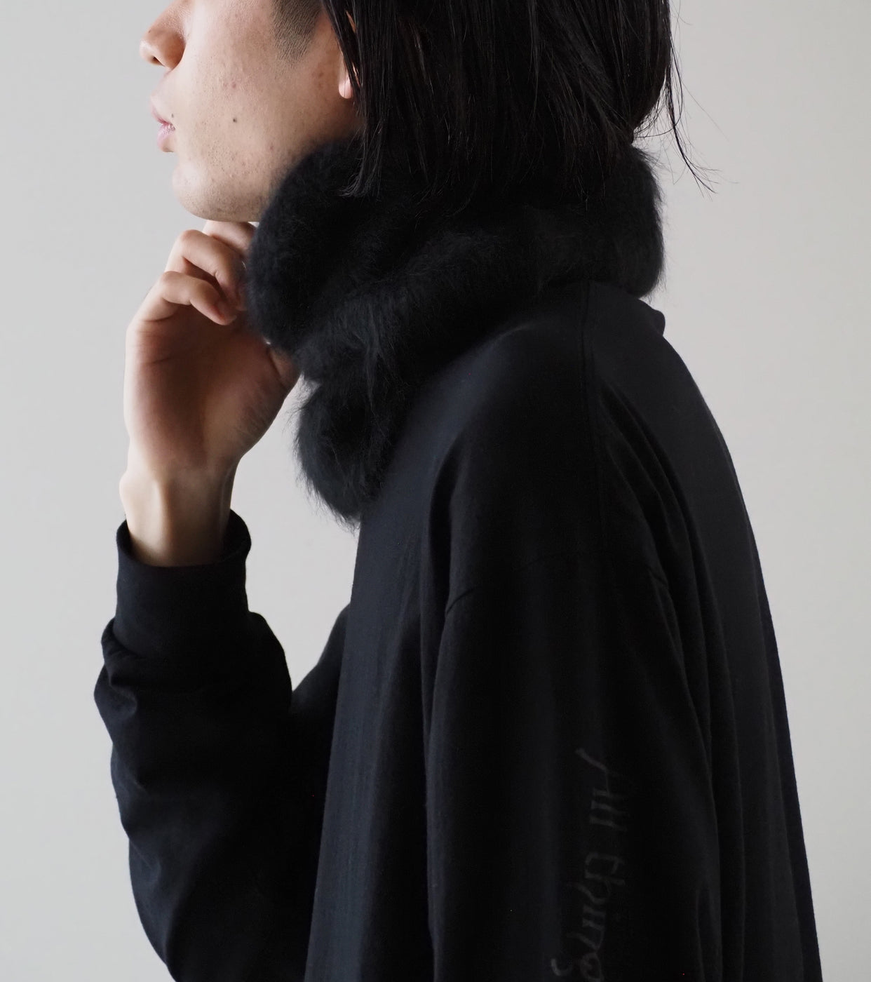 COMOLI カシミヤ ファー ネック ウォーマー, Black