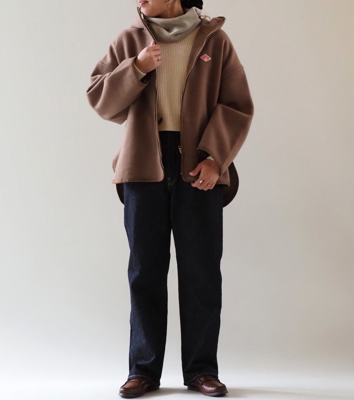 DANTON ウール メルトン フーデッド ジャケット, Beige