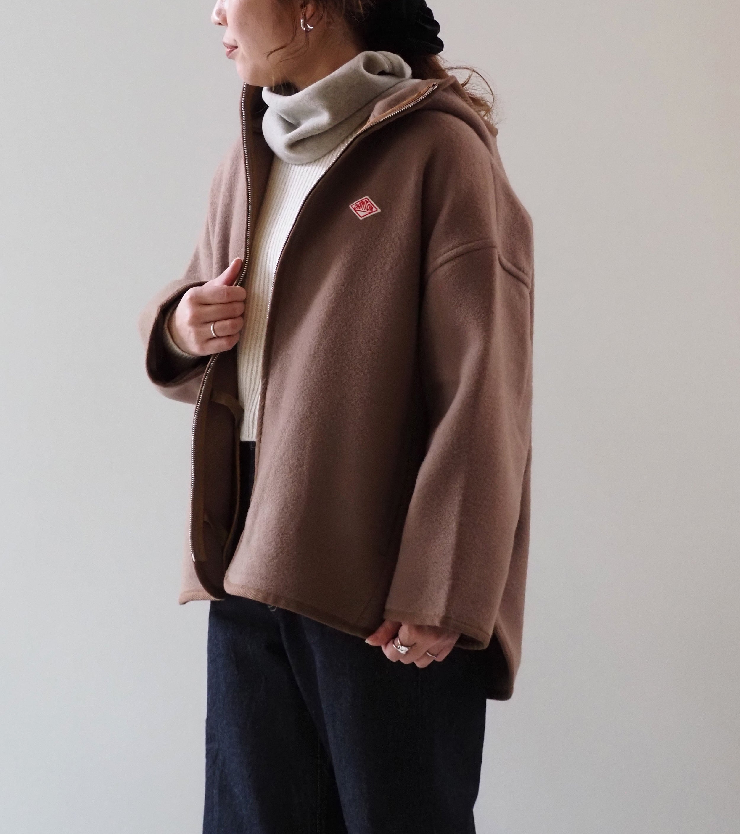 DANTON ウール メルトン フーデッド ジャケット, Beige