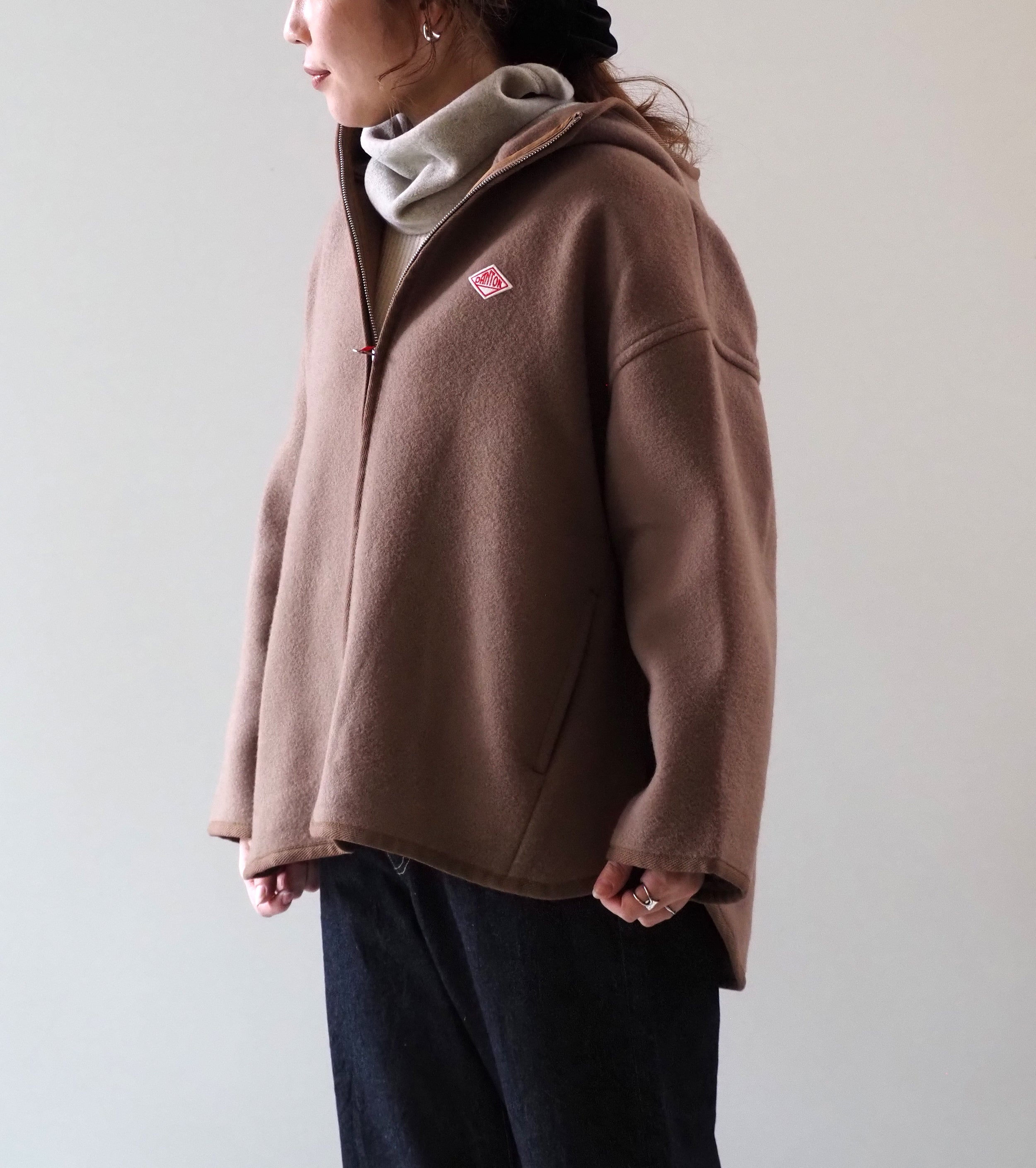 DANTON ウール メルトン フーデッド ジャケット, Beige