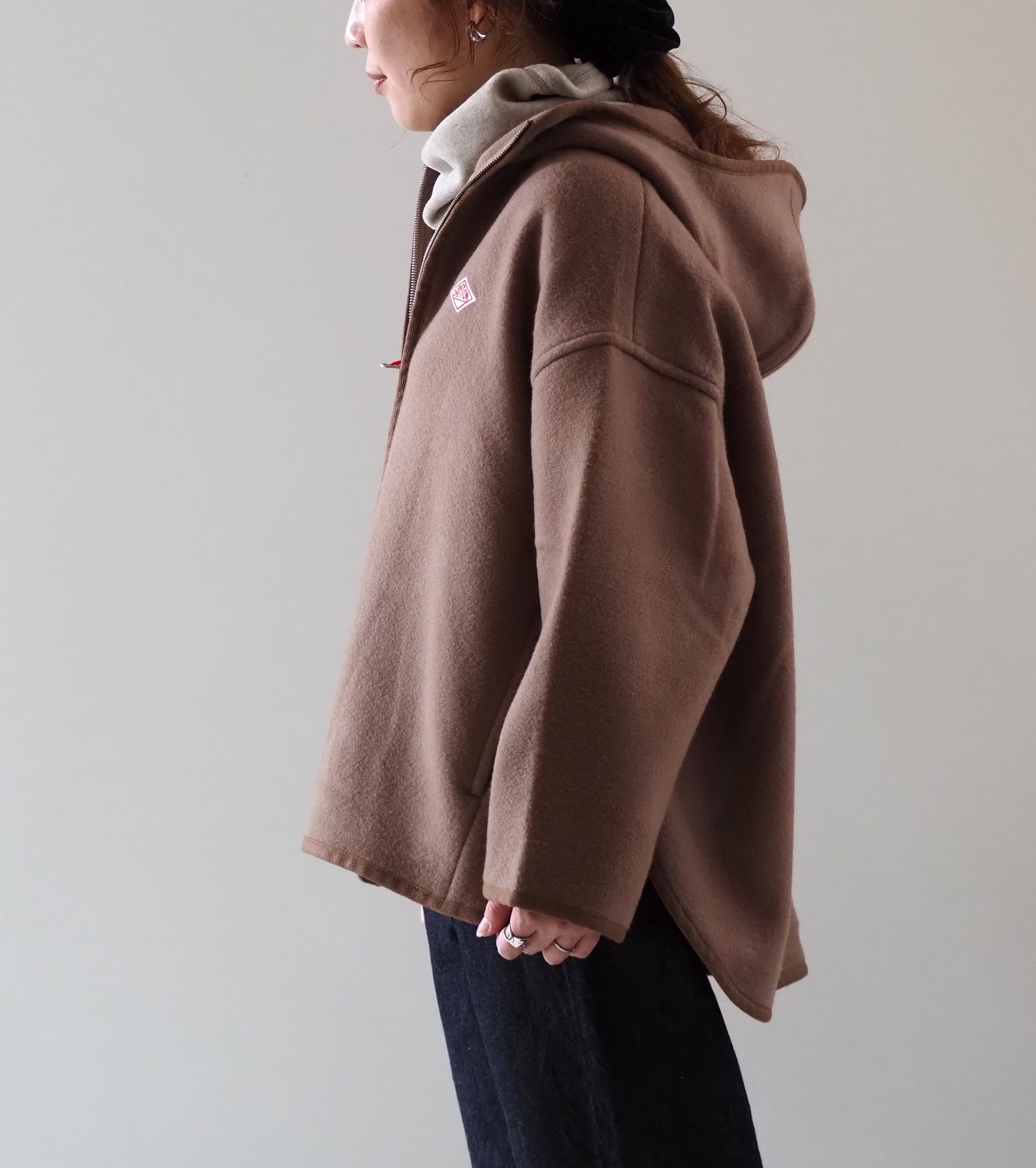 DANTON ウール メルトン フーデッド ジャケット, Beige