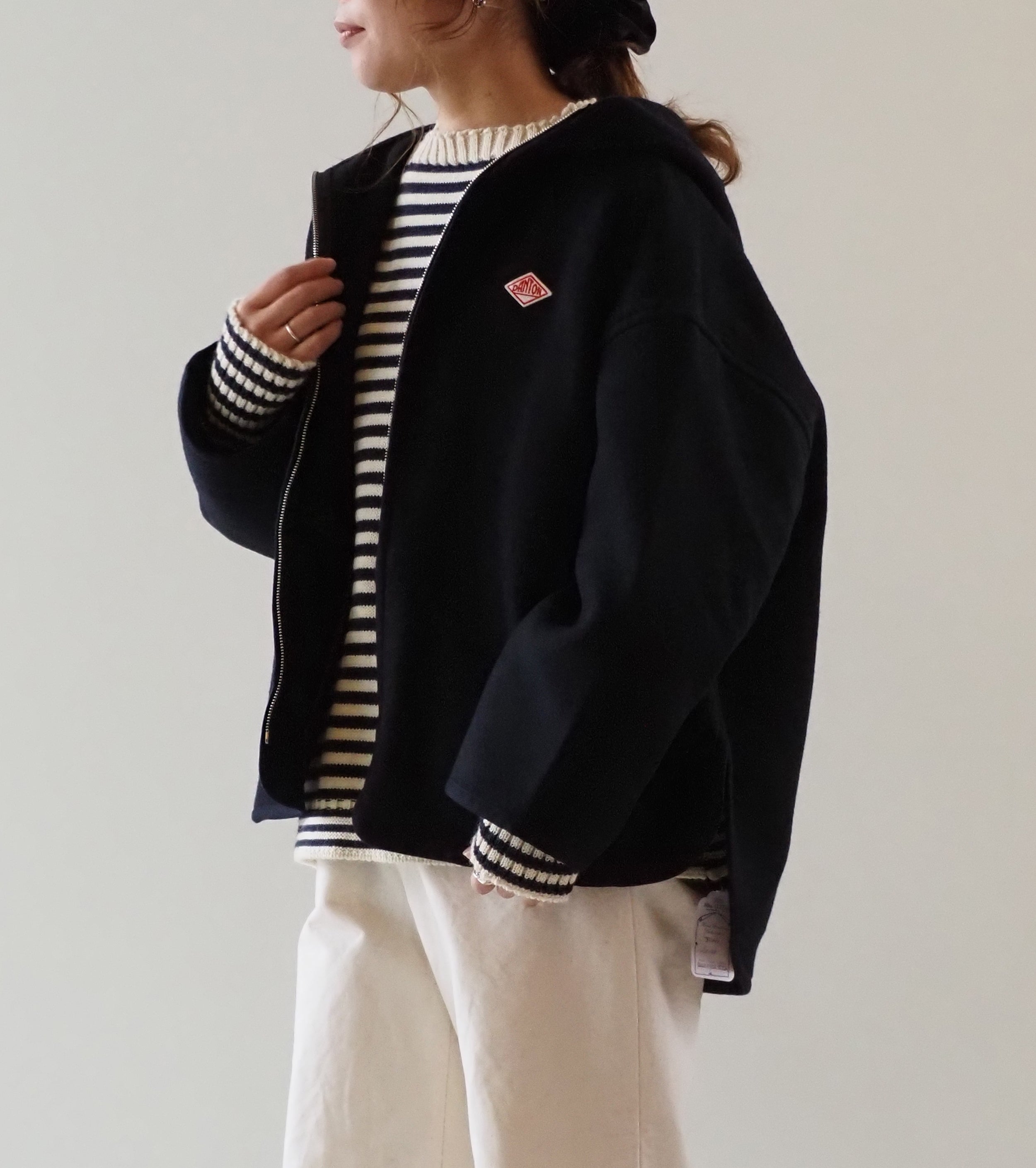 DANTON ウール メルトン フーデッド ジャケット, Dark Navy