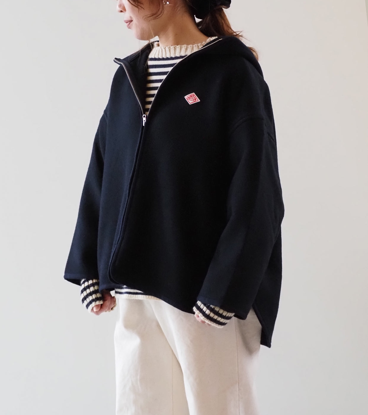 DANTON ウール メルトン フーデッド ジャケット, Dark Navy