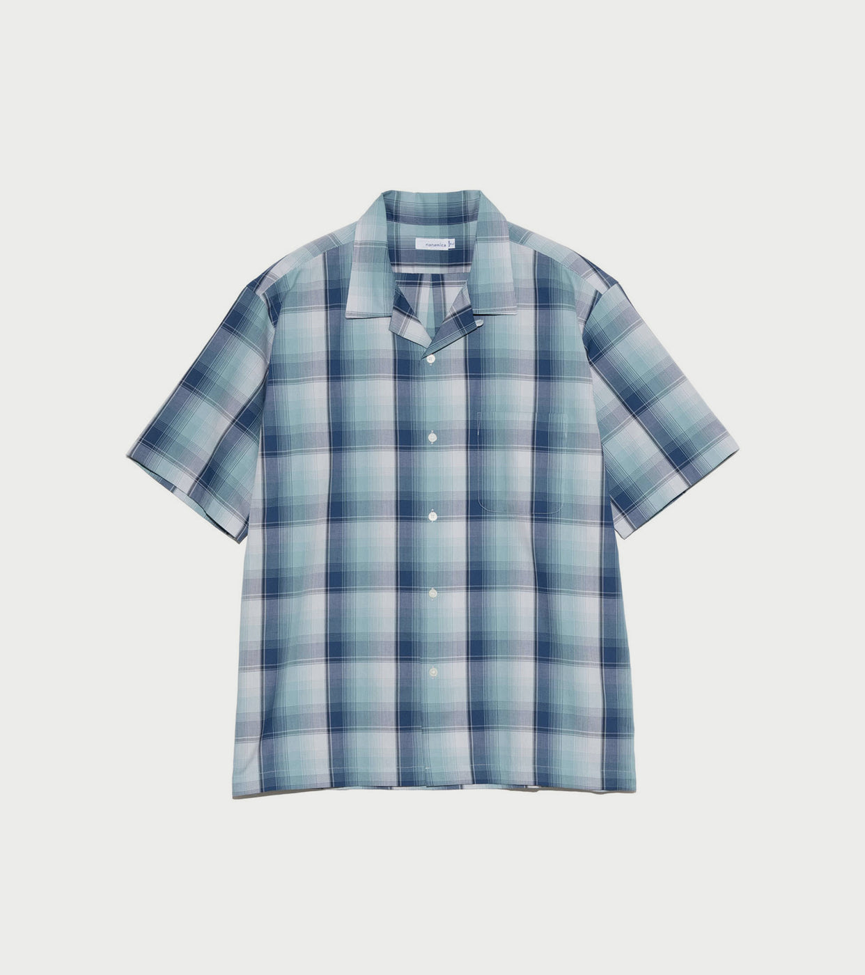 nanamica オープンカラー ピケ ショートスリーブ シャツ , Navy x Mint