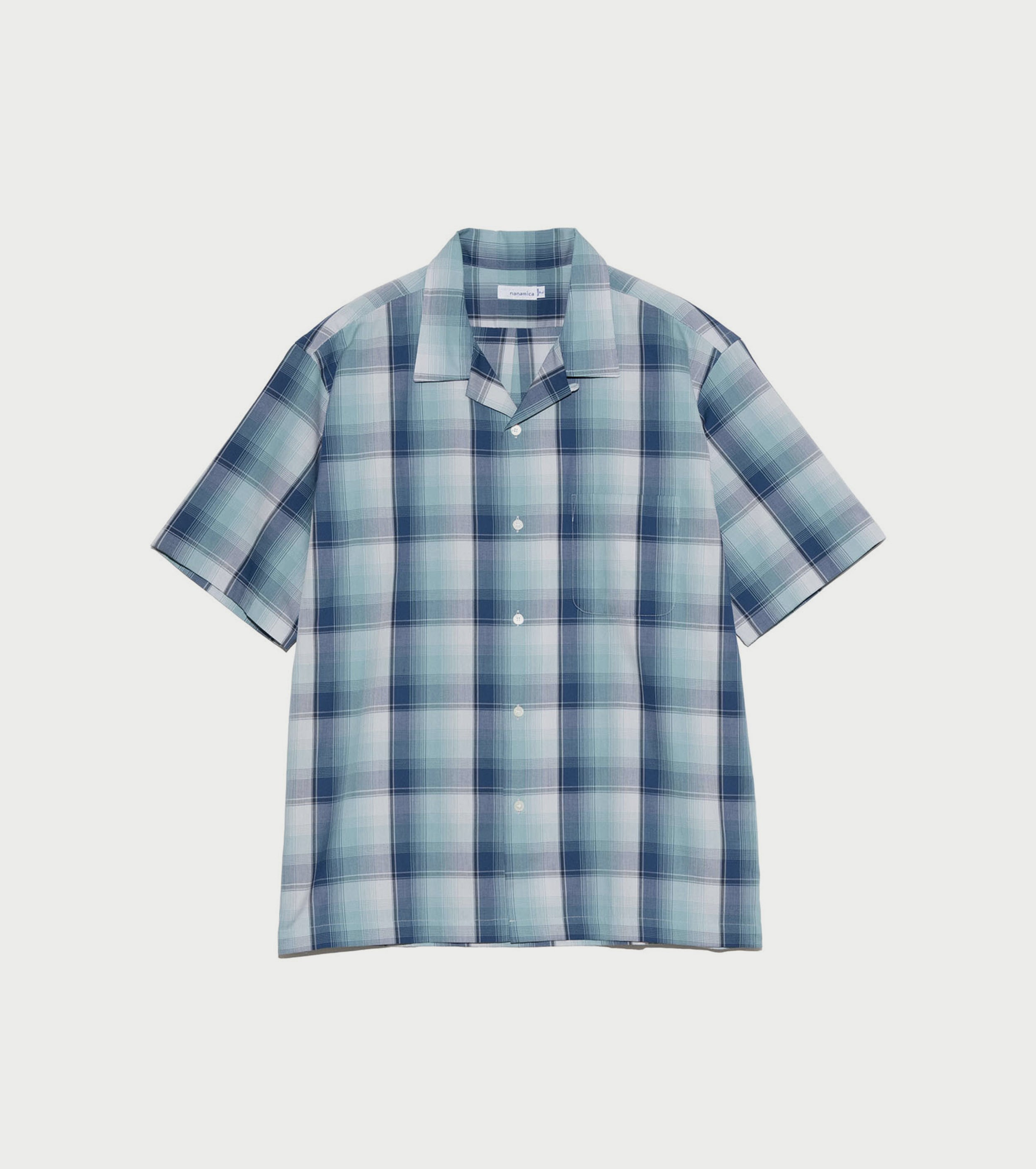 nanamica オープンカラー ピケ ショートスリーブ シャツ , Navy x Mint