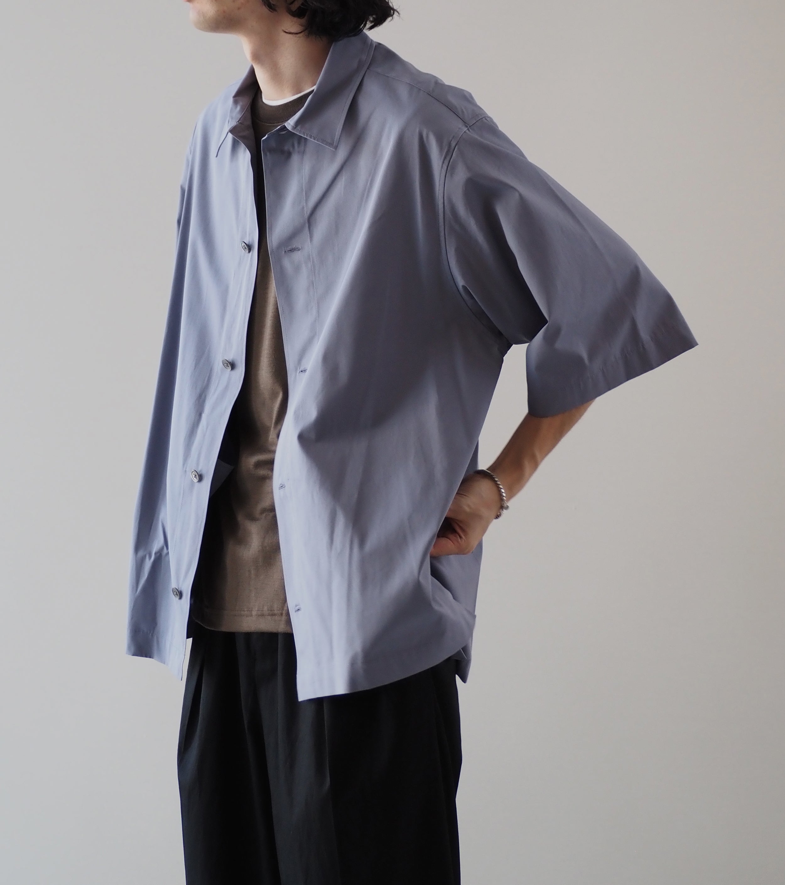 Nonnotte ドレーピング ハーフスリーブシャツ タイプD クリア ヘビー ブロード クロス , Blue Granite