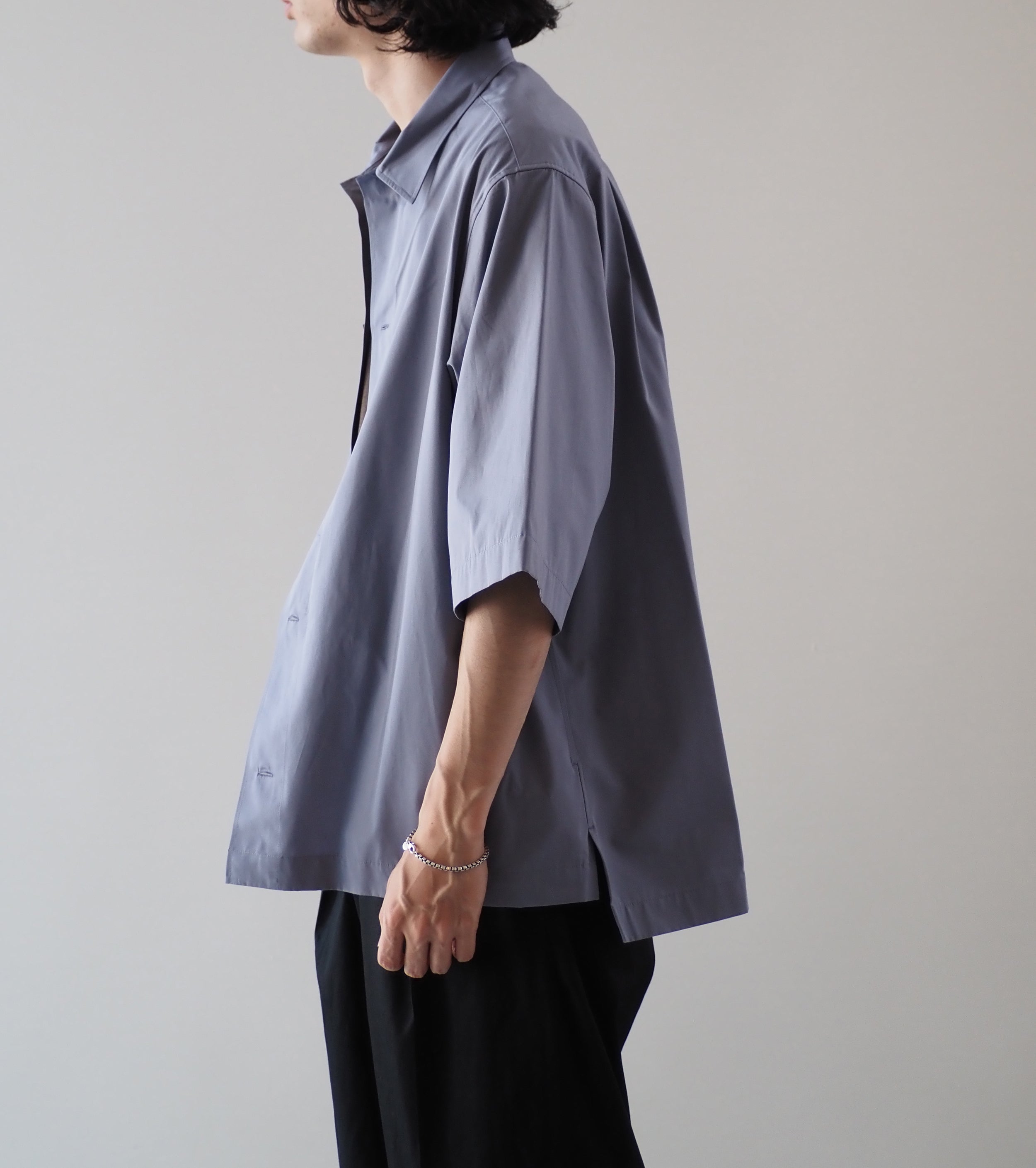 Nonnotte ドレーピング ハーフスリーブシャツ タイプD クリア ヘビー ブロード クロス , Blue Granite