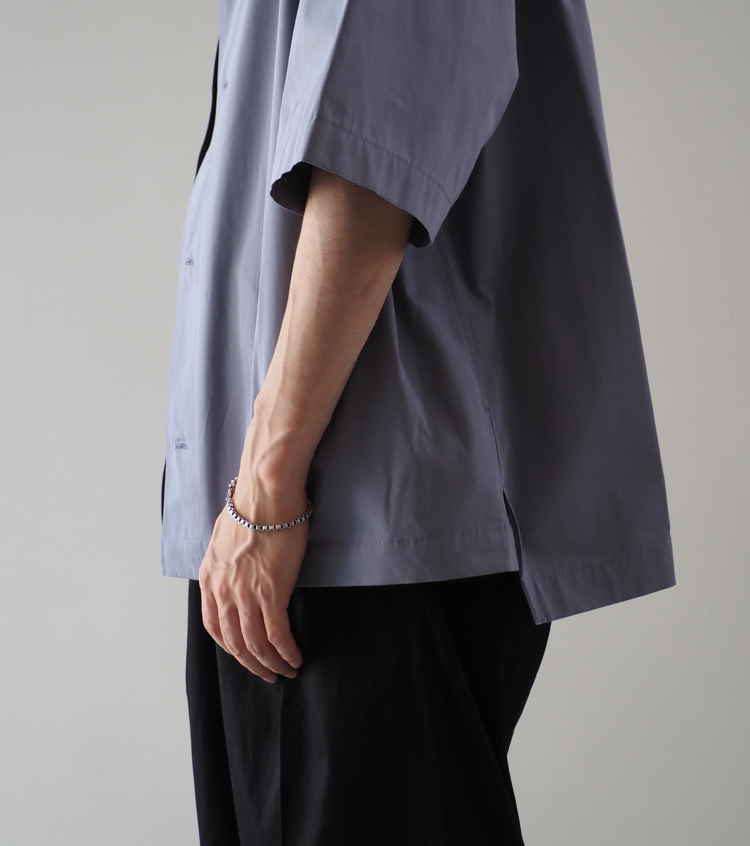 Nonnotte ドレーピング ハーフスリーブシャツ タイプD クリア ヘビー ブロード クロス , Blue Granite