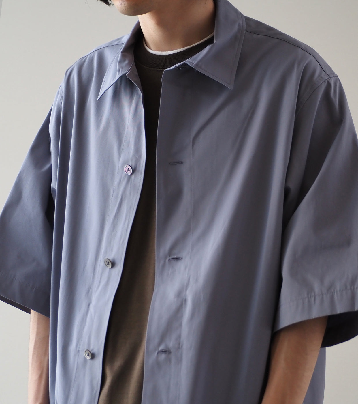 Nonnotte ドレーピング ハーフスリーブシャツ タイプD クリア ヘビー ブロード クロス , Blue Granite