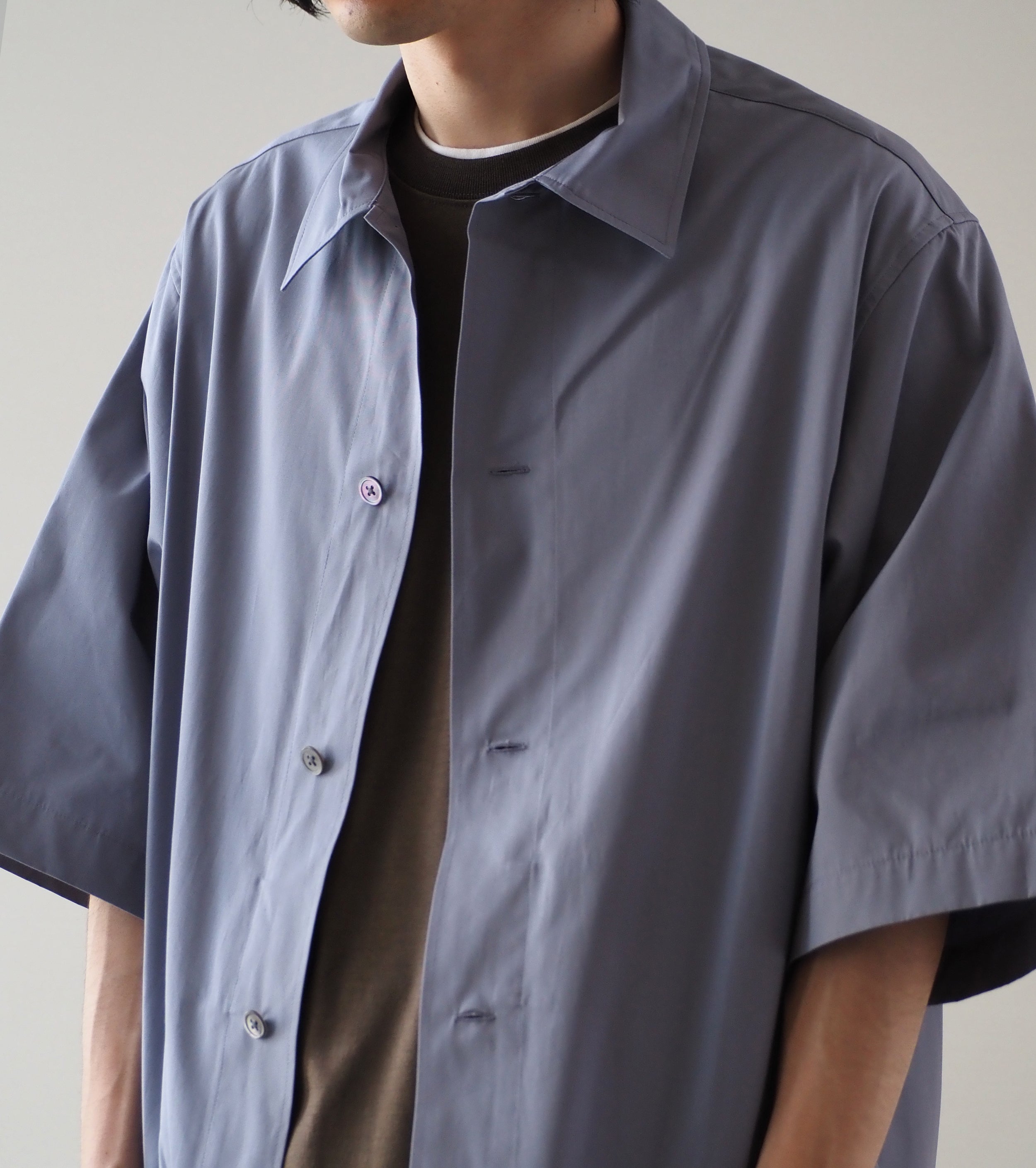 Nonnotte ドレーピング ハーフスリーブシャツ タイプD クリア ヘビー ブロード クロス , Blue Granite