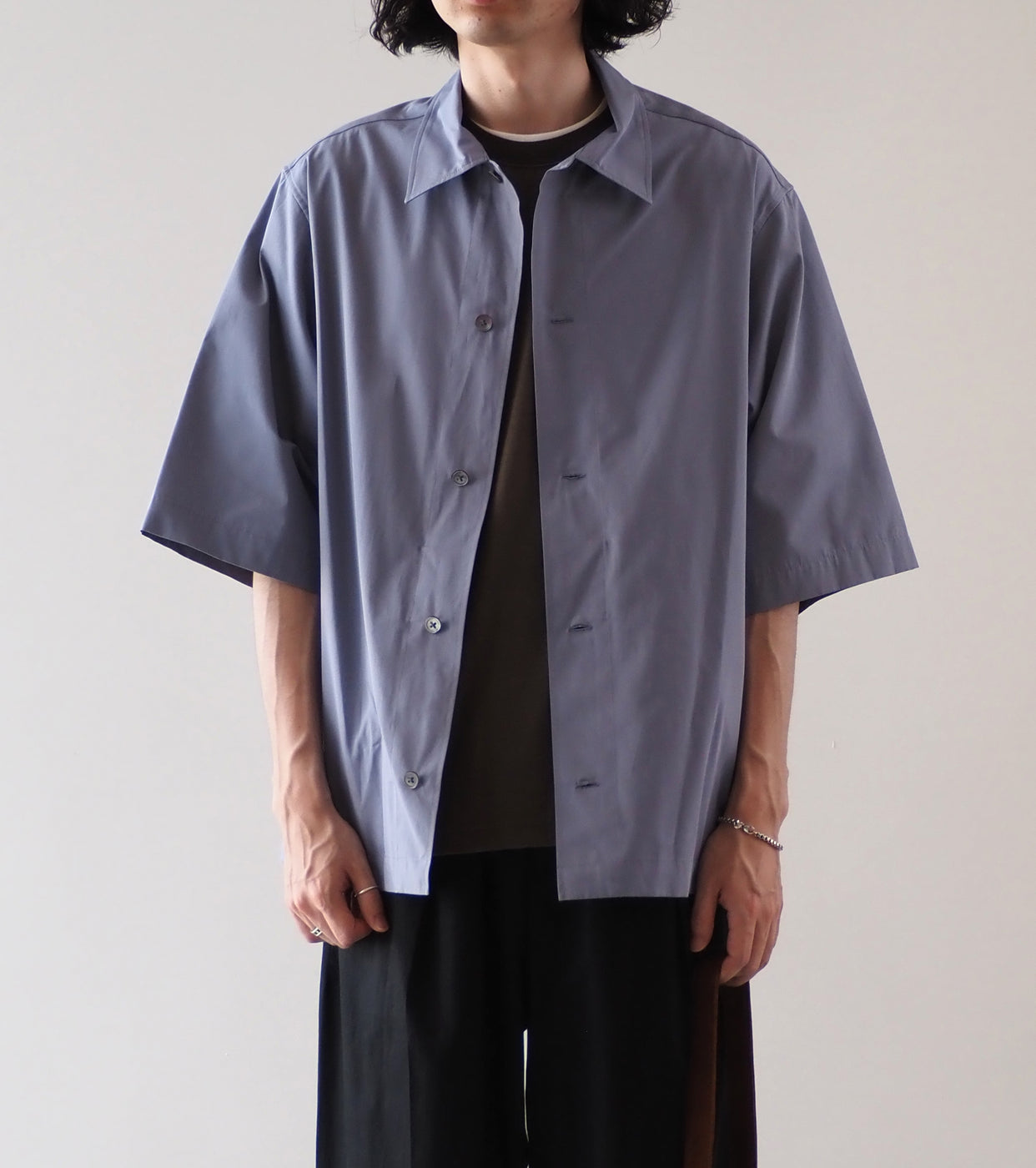 Nonnotte ドレーピング ハーフスリーブシャツ タイプD クリア ヘビー ブロード クロス , Blue Granite