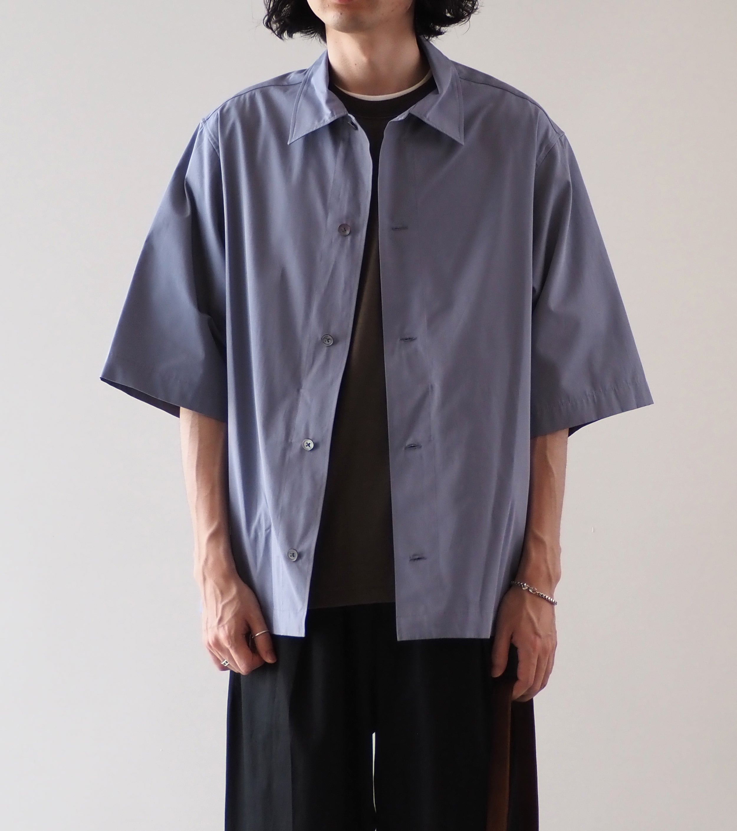 Nonnotte ドレーピング ハーフスリーブシャツ タイプD クリア ヘビー ブロード クロス , Blue Granite
