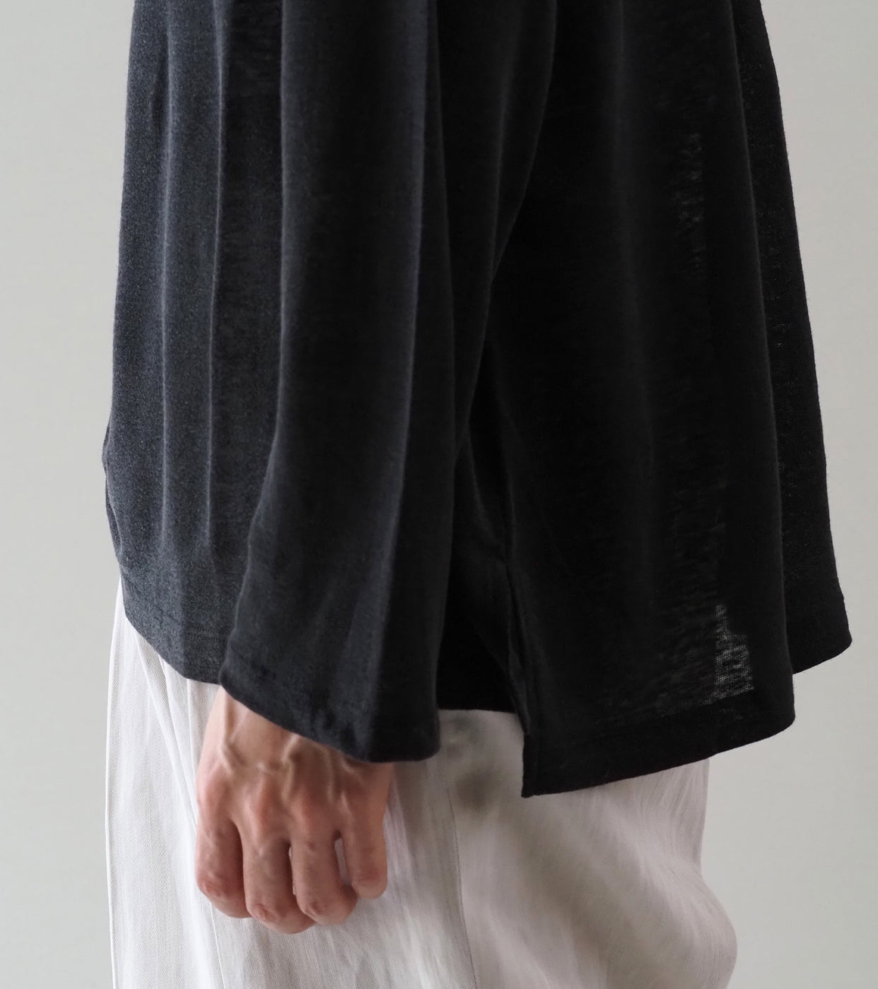 MAATEE＆SONS ロングスリーブ ボート ティー リネン 天竺 , Fade Black