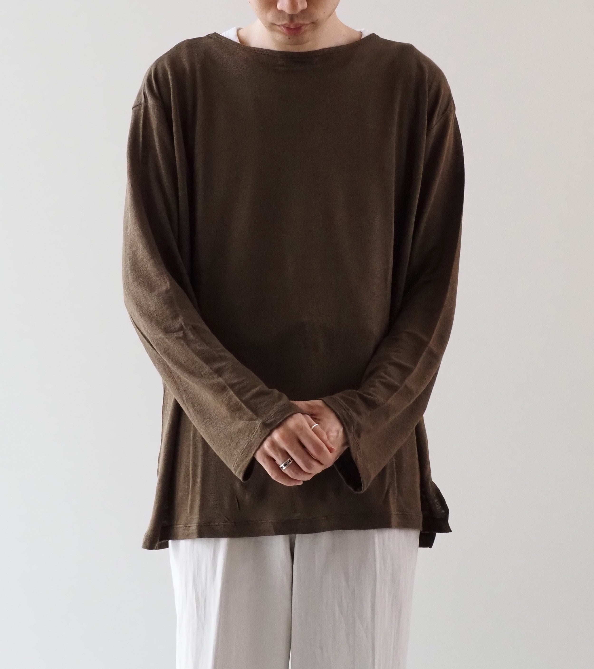 MAATEE＆SONS ロングスリーブ ボート ティー リネン 天竺 , Khaki