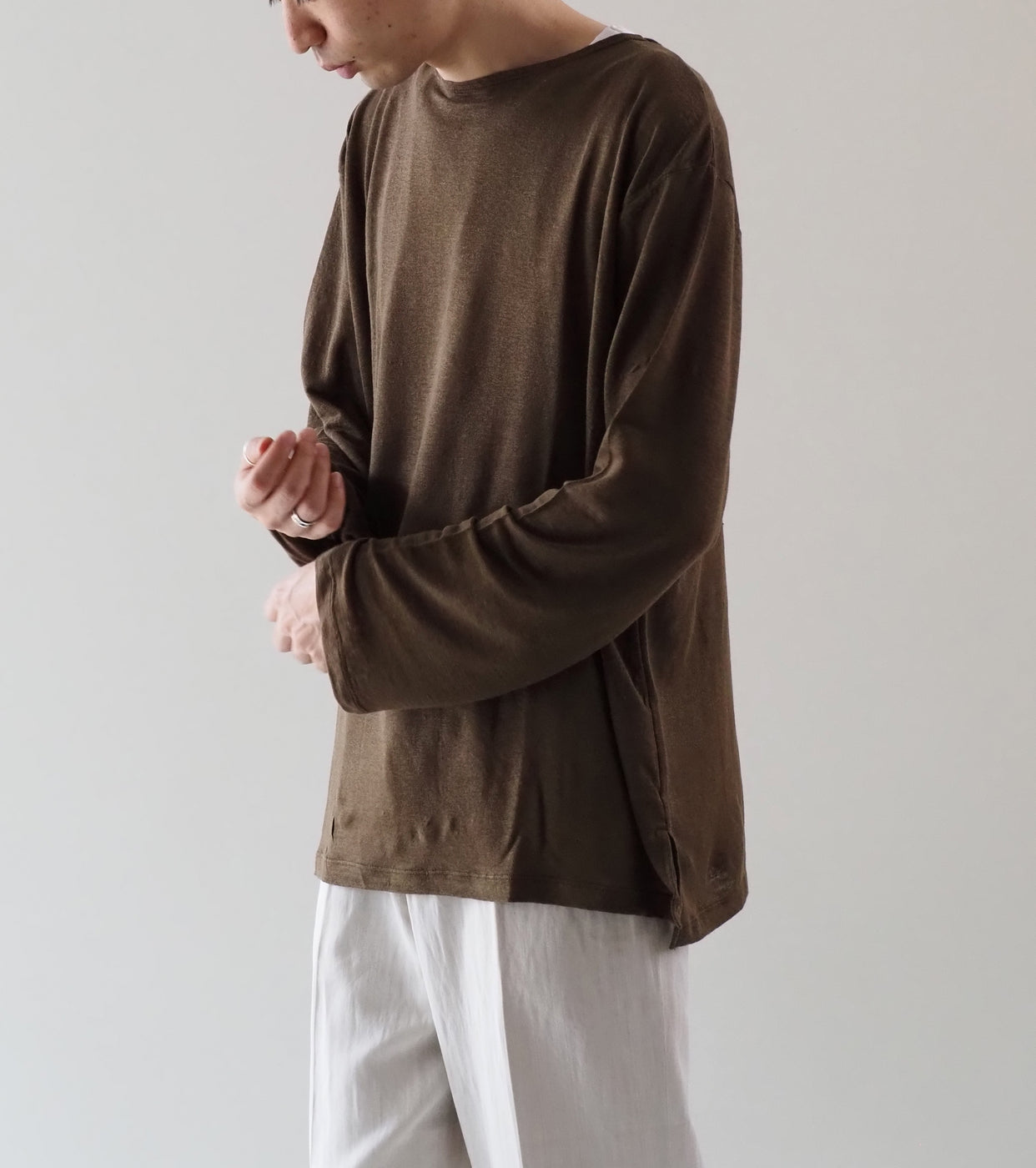 MAATEE＆SONS ロングスリーブ ボート ティー リネン 天竺 , Khaki