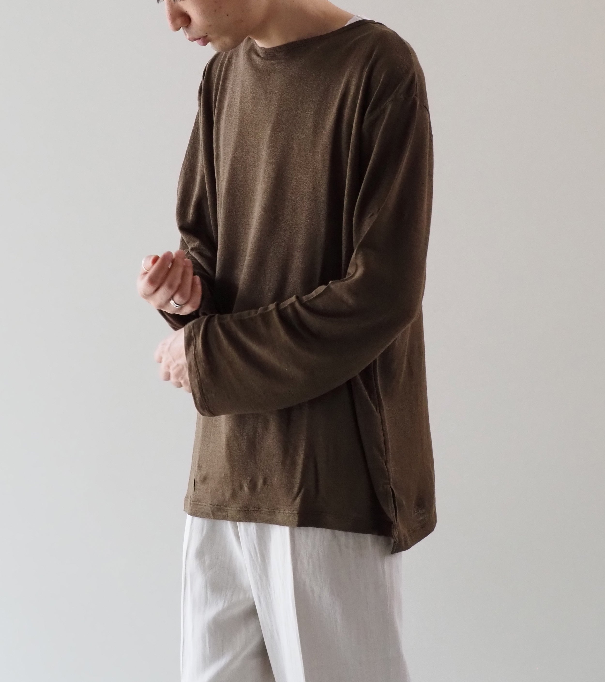 MAATEE＆SONS ロングスリーブ ボート ティー リネン 天竺 , Khaki