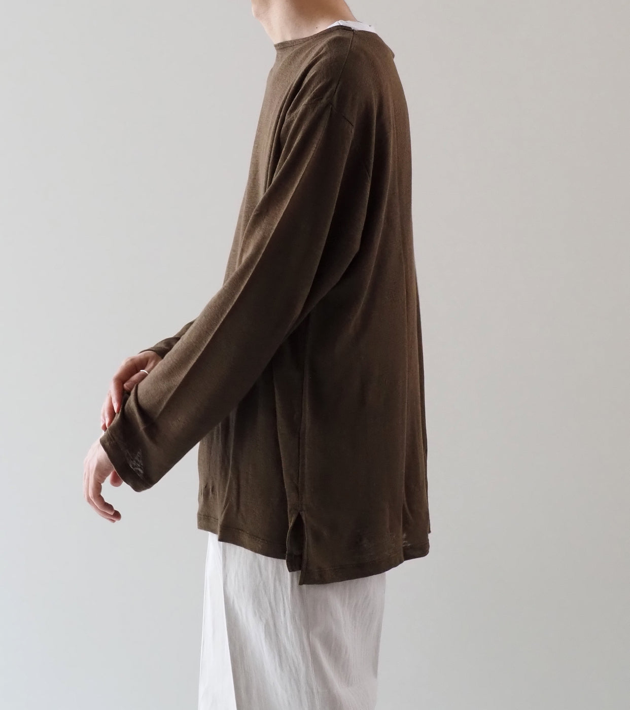 MAATEE＆SONS ロングスリーブ ボート ティー リネン 天竺 , Khaki